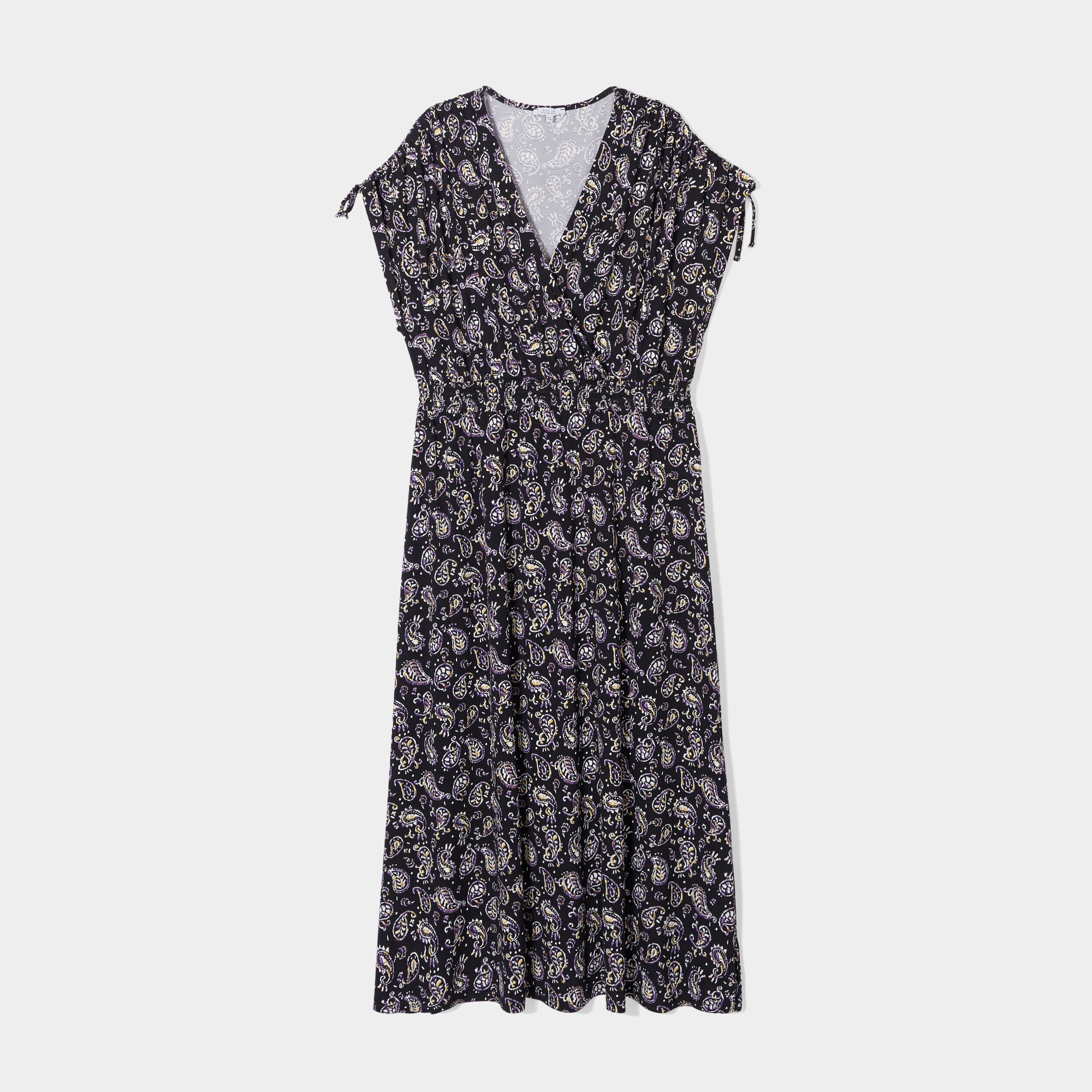 Robe longue smockée col cache-coeur noir femme grande taille | La Halle