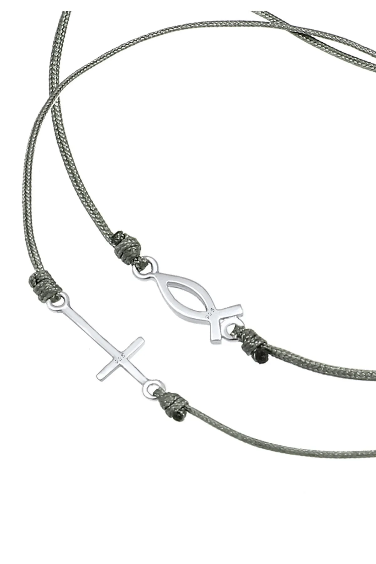 ELLI  Armband 2er Set Fisch Kreuz Religion Nylon 925 Silber