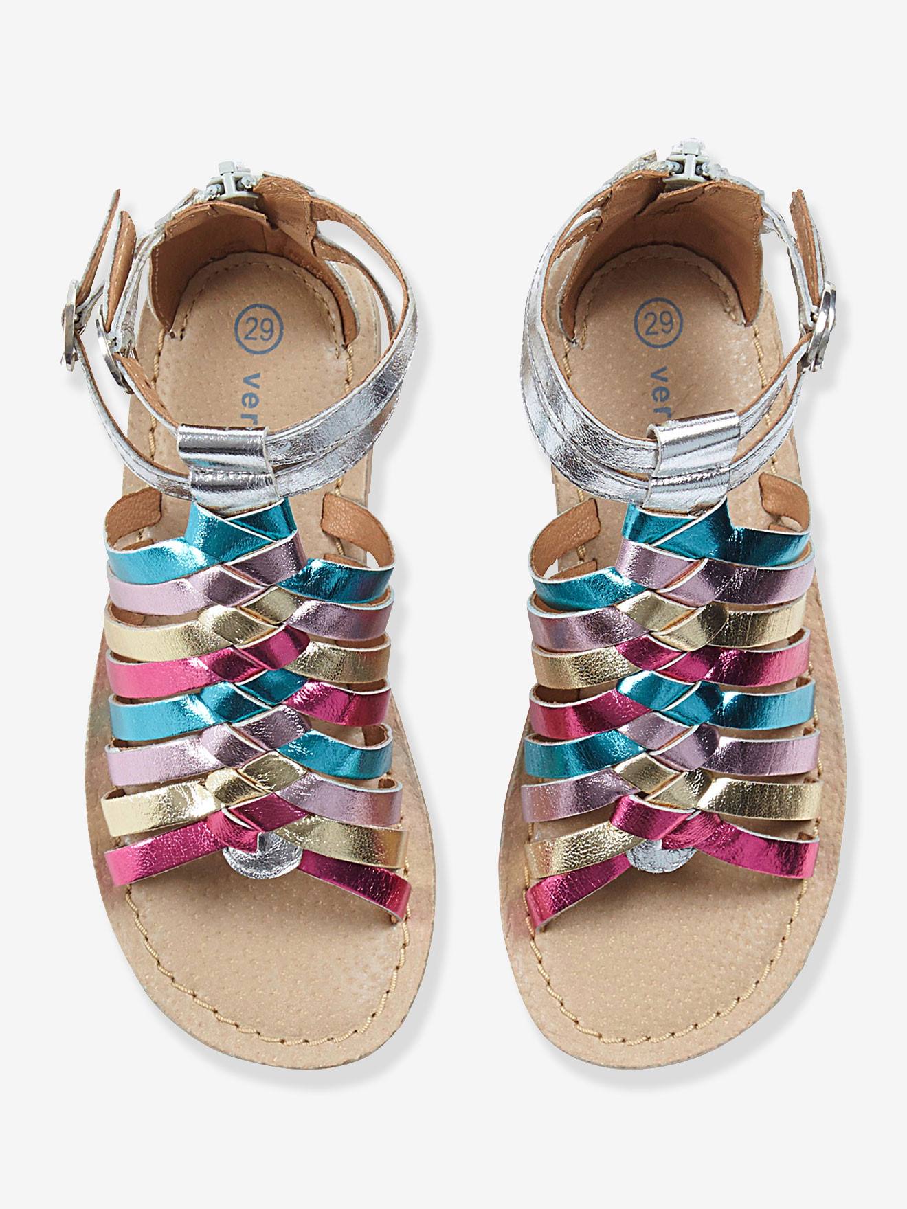Vertbaudet Römer-Sandalen für Mädchen, Leder - mehrfarbig