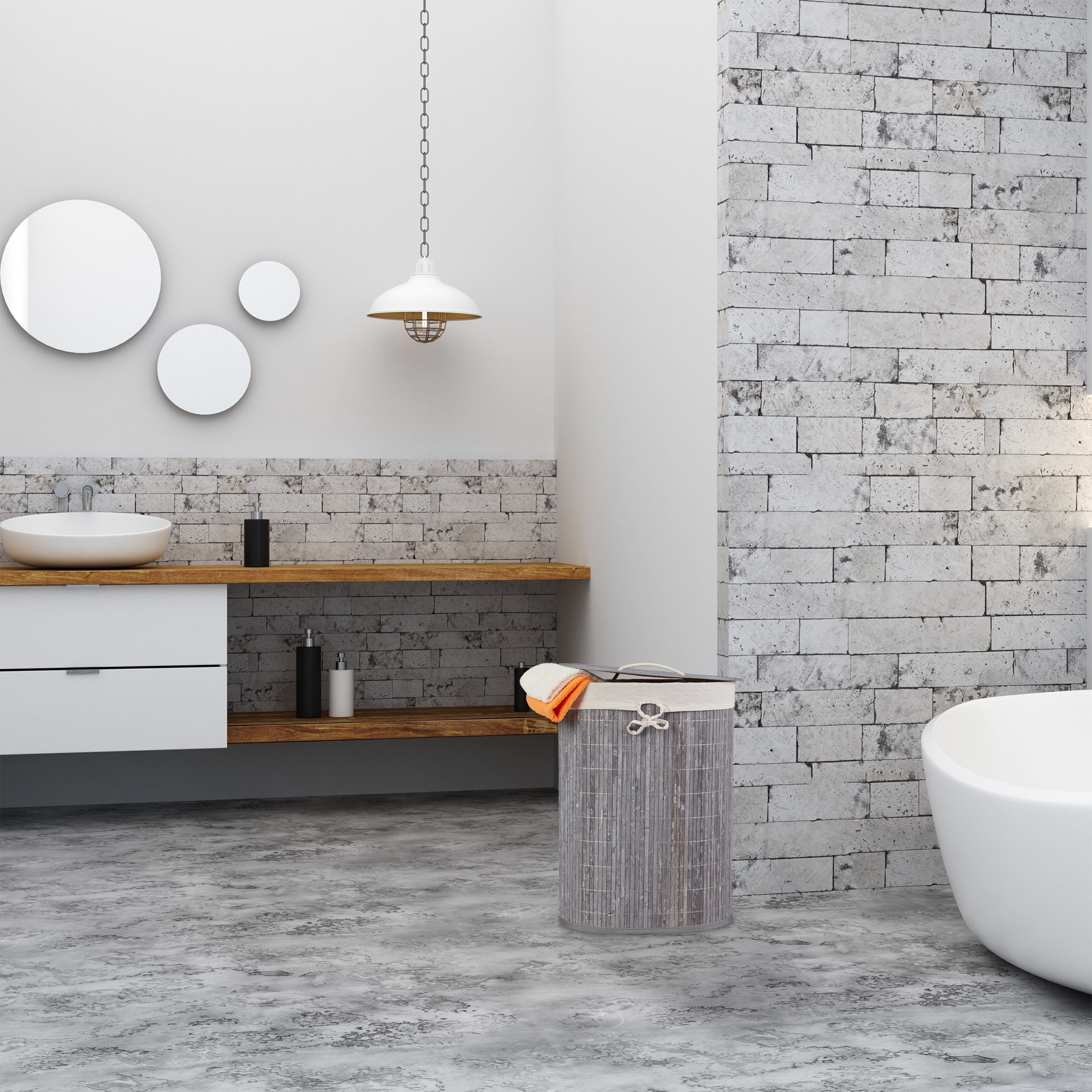 relaxdays Wäschekorb Bambus Wäschekorb oval, Weiß