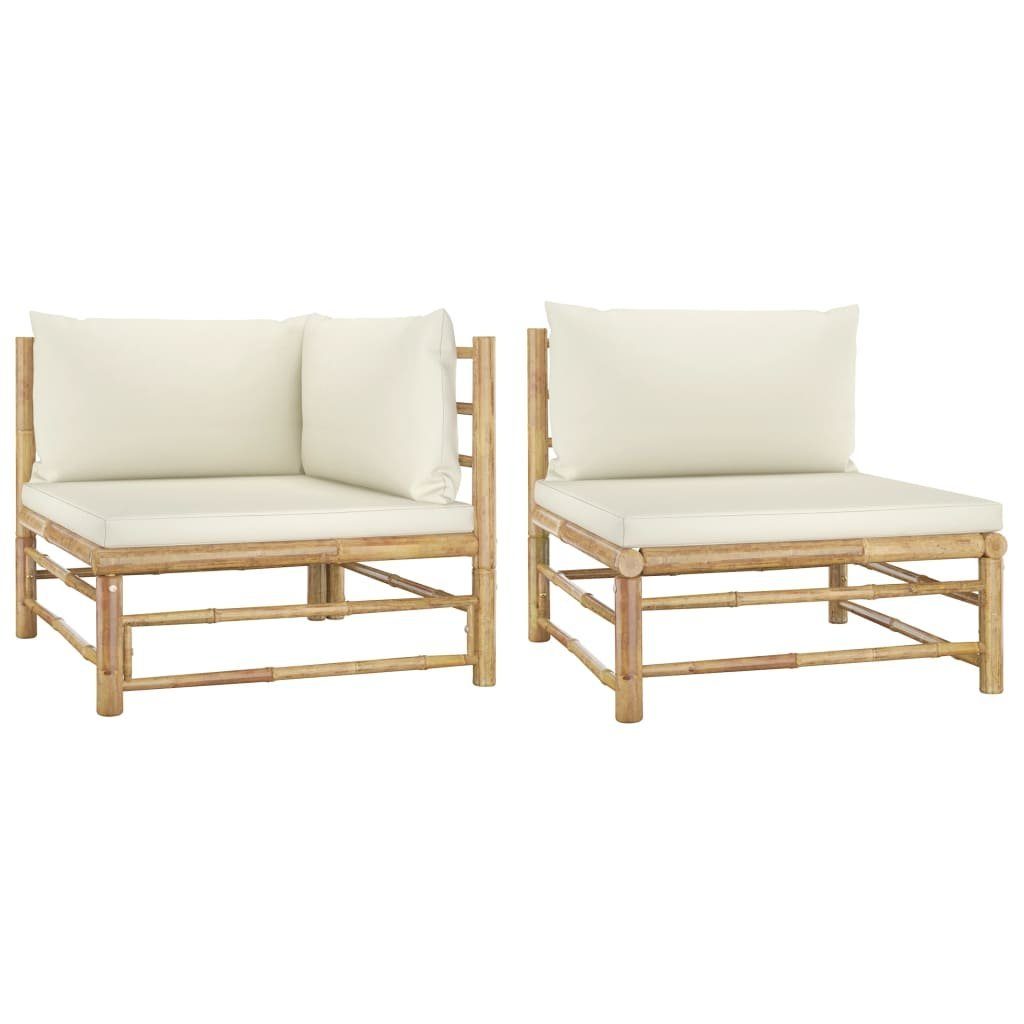 vidaXL Loungesofa 2-tlg. Garten-Lounge-Set mit Kissen Cremeweiß Bambus, 1 Teile