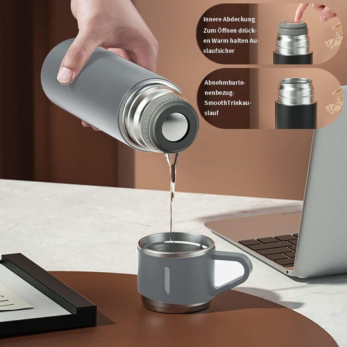 flowgoer Raumthermostat Vakuumisolierte Flasche, Edelstahl-Thermoflasche für Kaffee, Tee, Lang anhaltende Isolierung,Robust und sicher