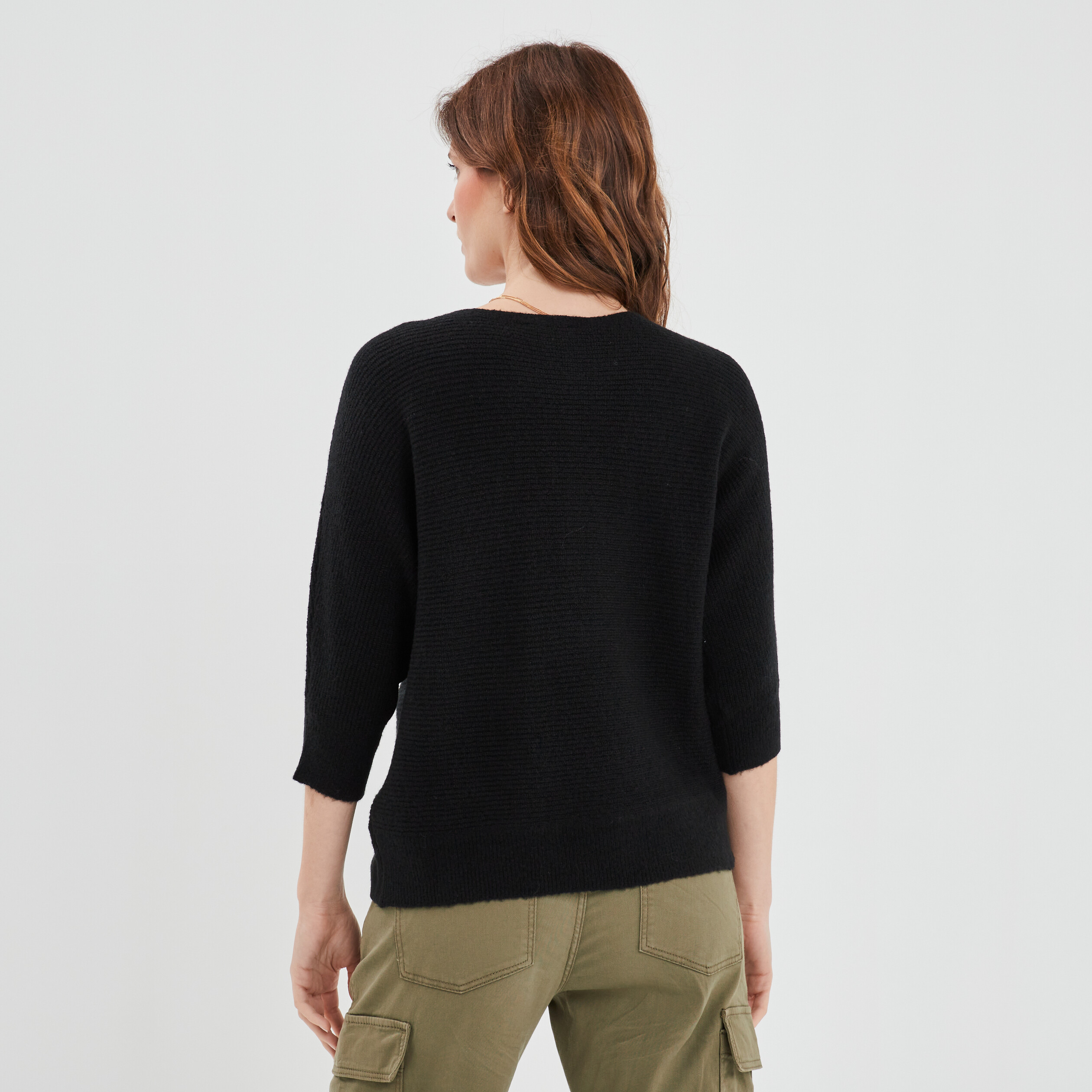 Pull manches 3 4 chauve-souris noir femme | La Halle