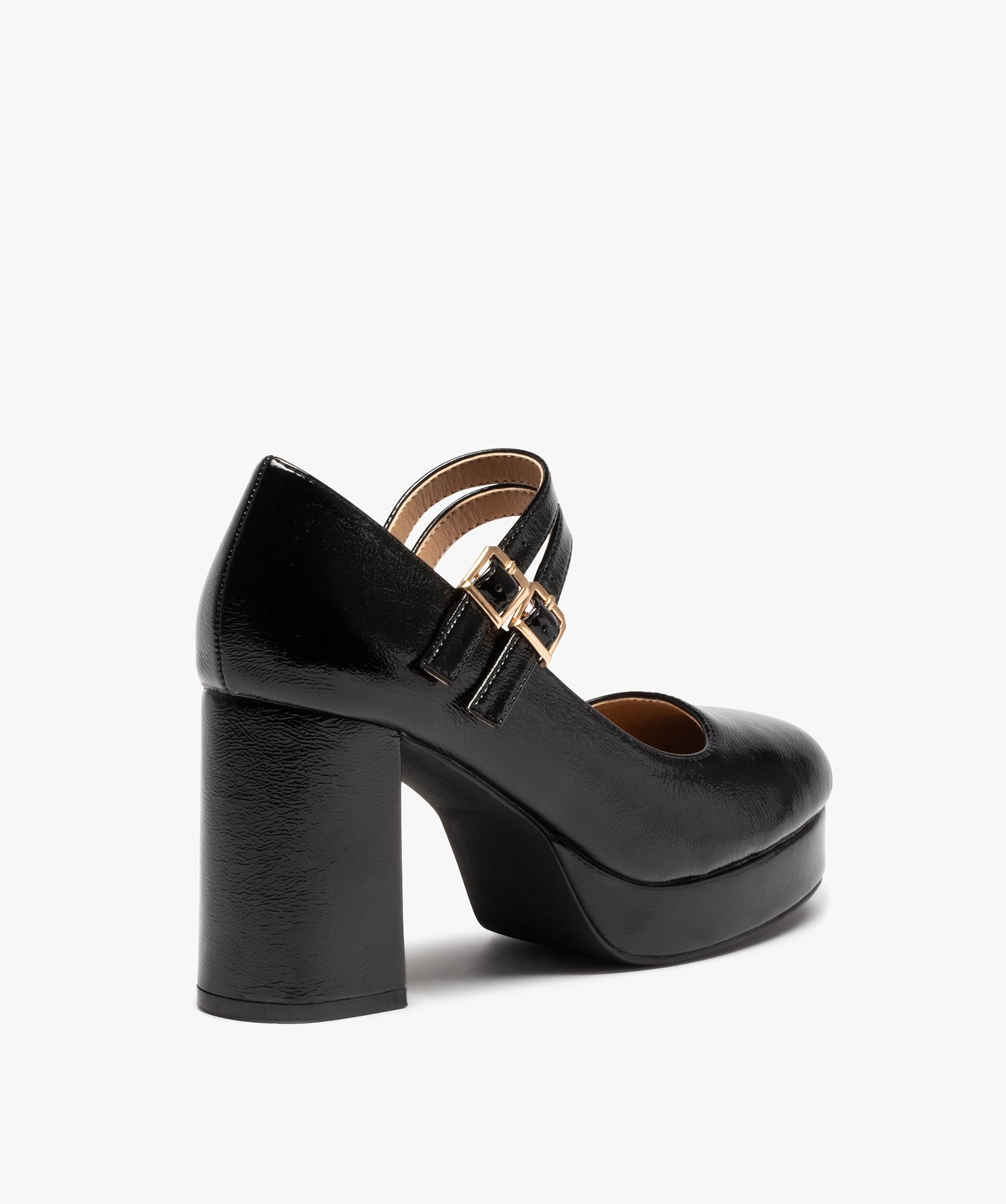 Escarpins babies vernis à talon et double bride femme noir | GEMO