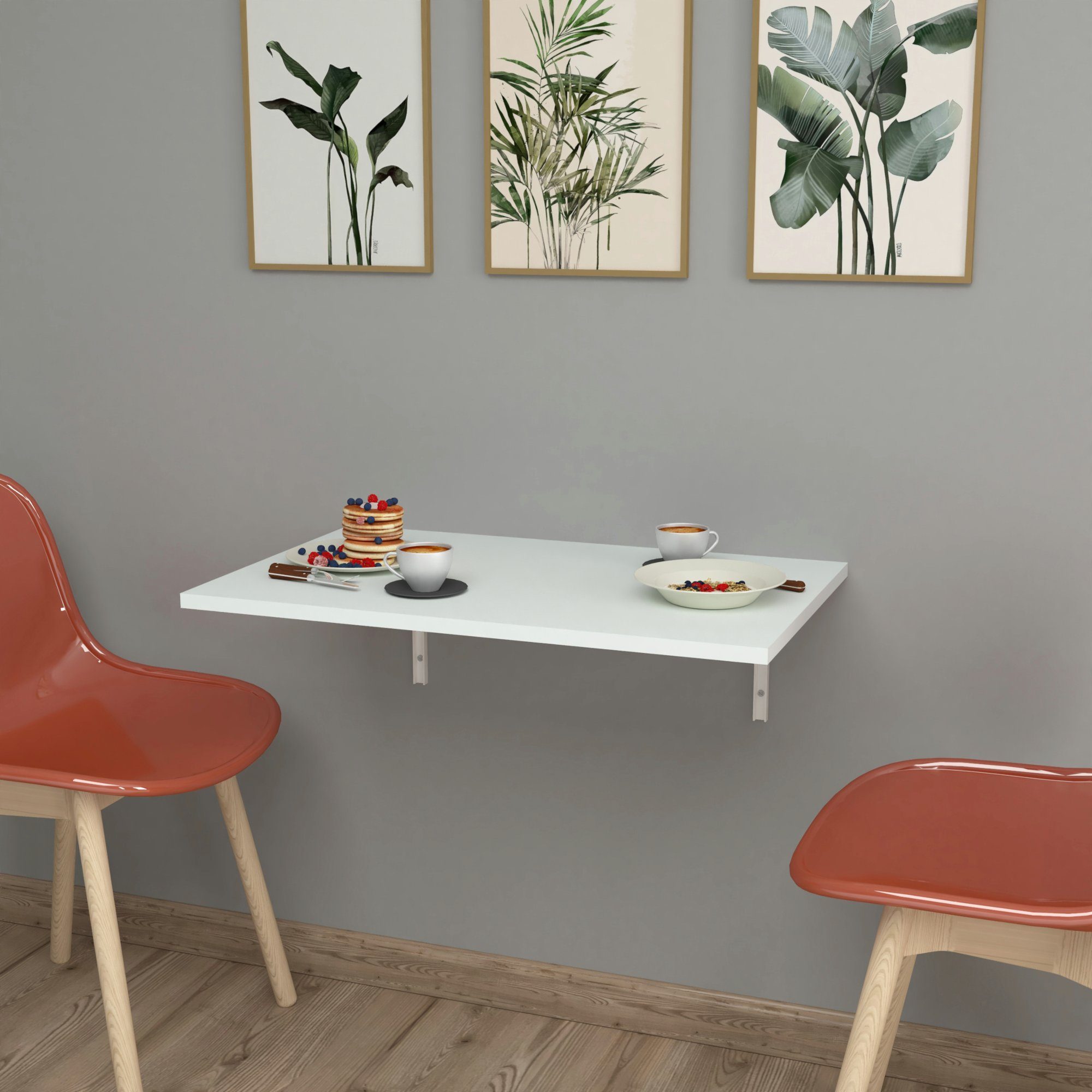 en.casa Klapptisch, Klepp Wandklapptisch 72x45cm zur Wandmontage Weiß