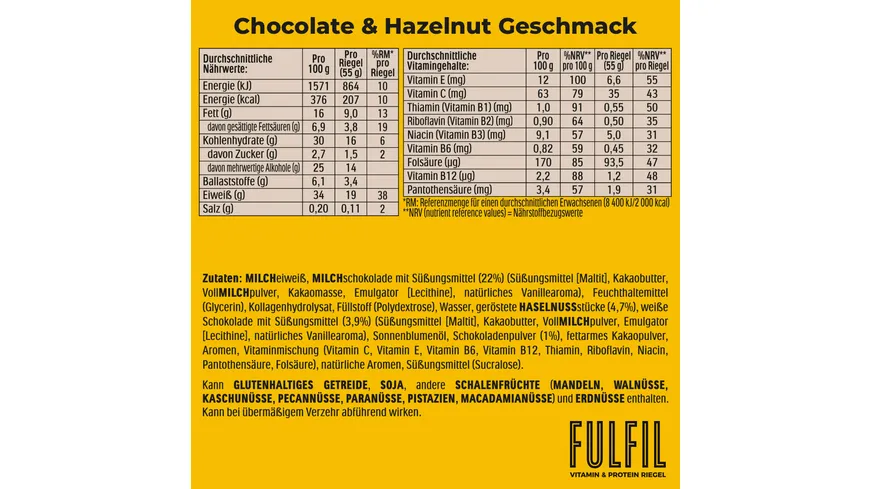 FULFIL Vitamin- und Protein-Riegel Chocolate und Hazelnut Geschmack 55 g