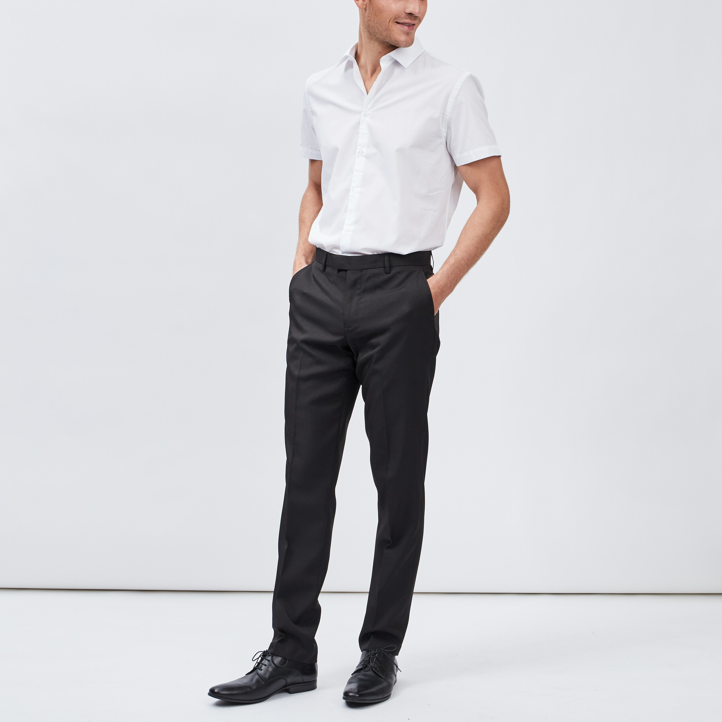 Pantalon droit avec pinces noir homme | La Halle