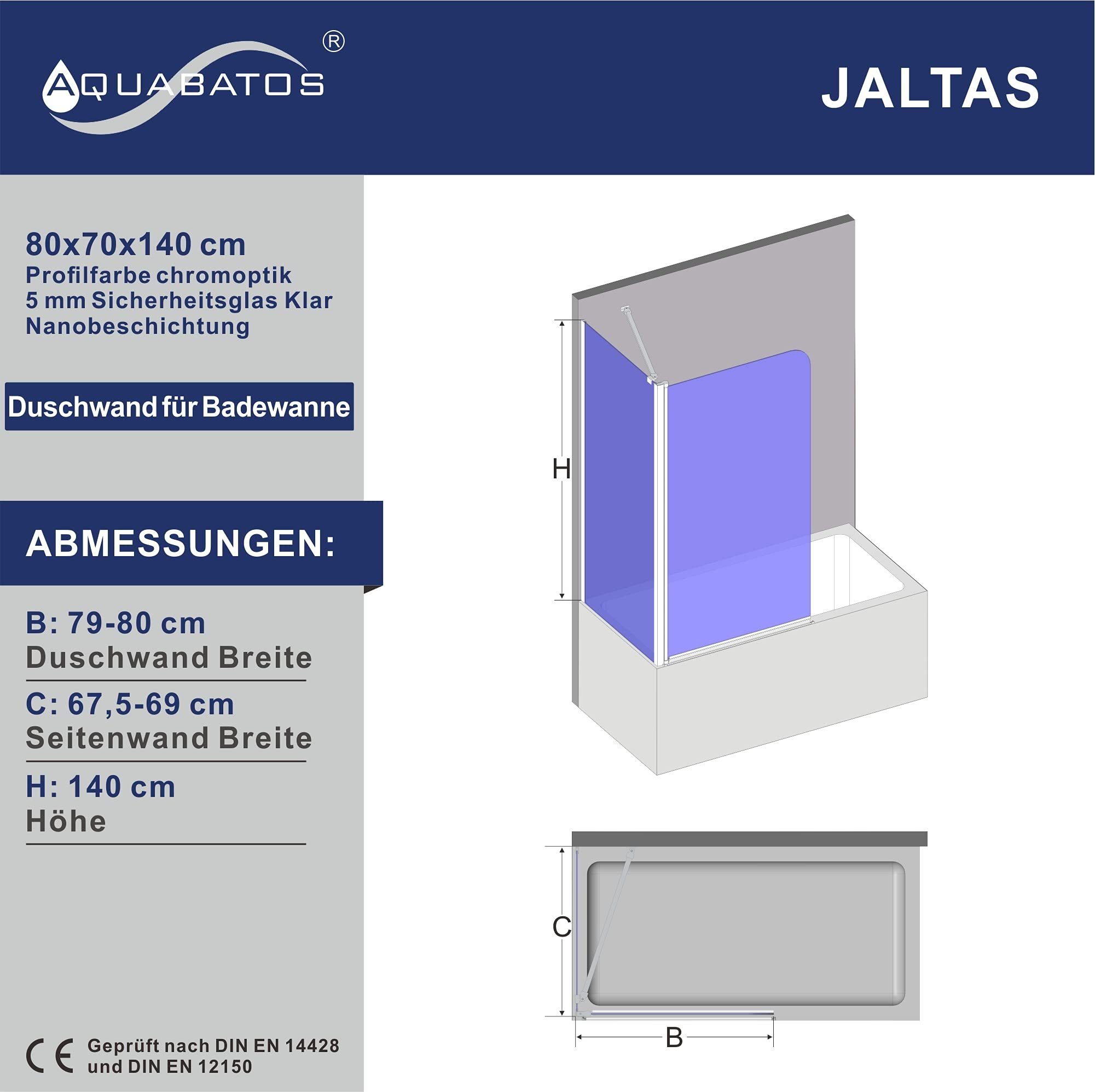 AQUABATOS Badewannenaufsatz Duschabtrennung für Badewanne Badewannenaufsatz Duschwand