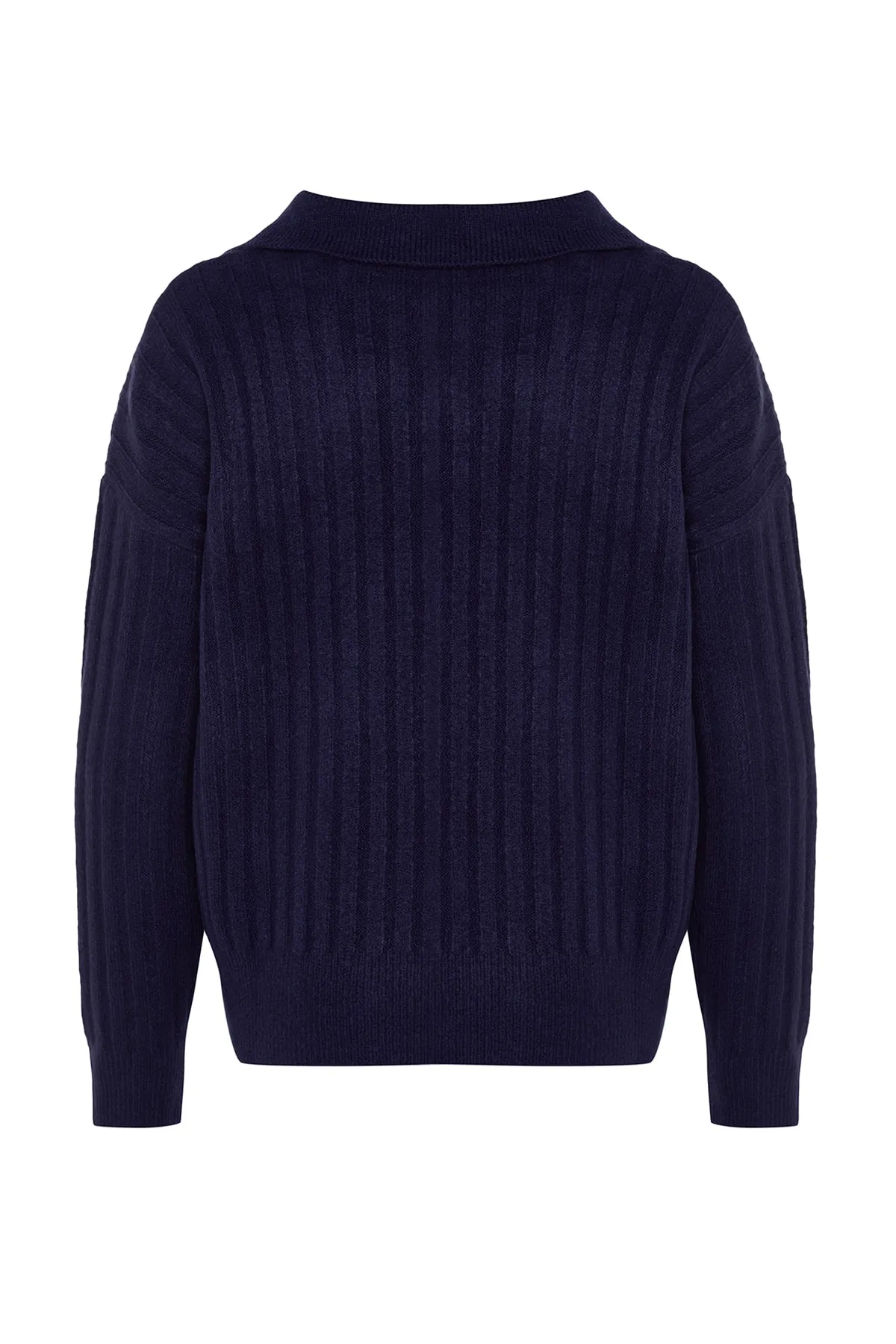 Trendyol Collection  Marineblauer Strickpullover mit weichem Struktur-Polokragen TWOAW24KZ00678