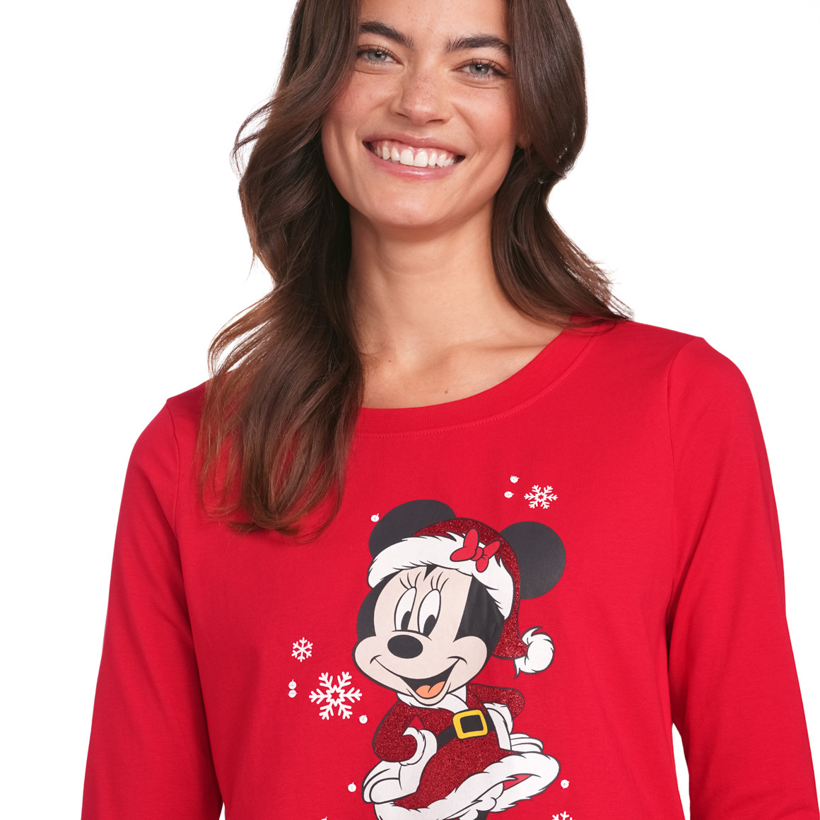Minnie Maus Weihnachtslangarmshirt mit Print rot