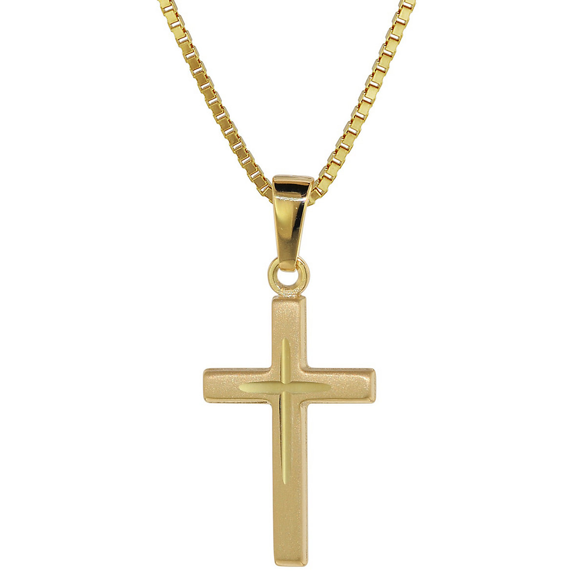 Kreuz-Anhänger für Kinder Gold 585 (14 Kt.) + Plattierte Kette Halsketten