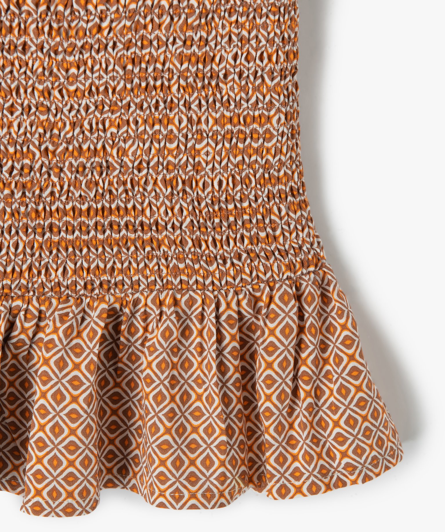 Jupe fille à smocks et volant à petits motifs imprime | GEMO