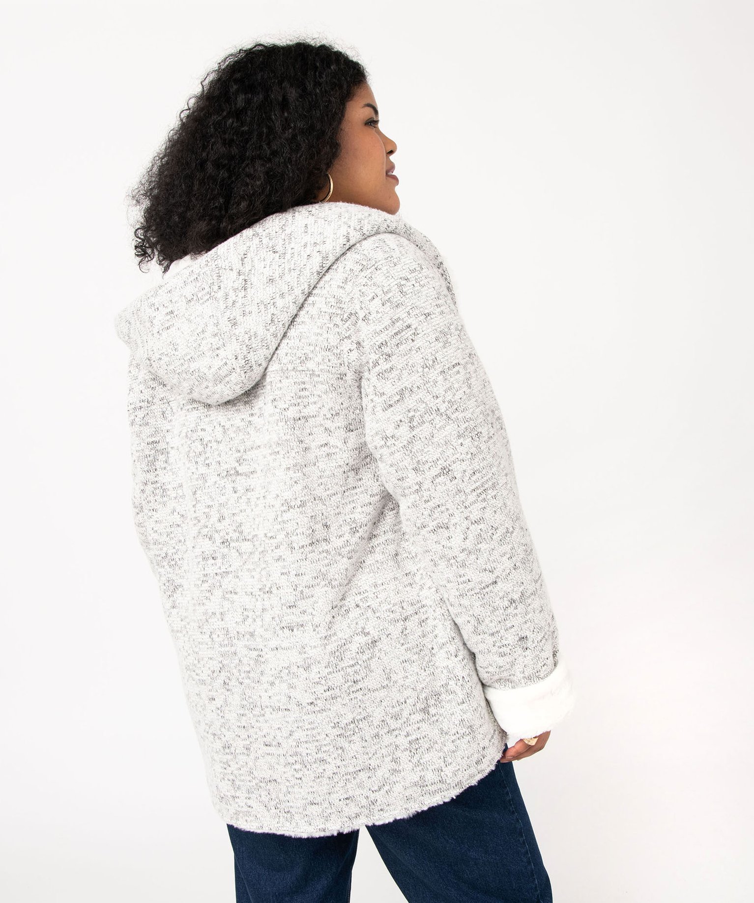 Manteau en maille bouclette et détails duveteux femme grand... gris clair | GEMO