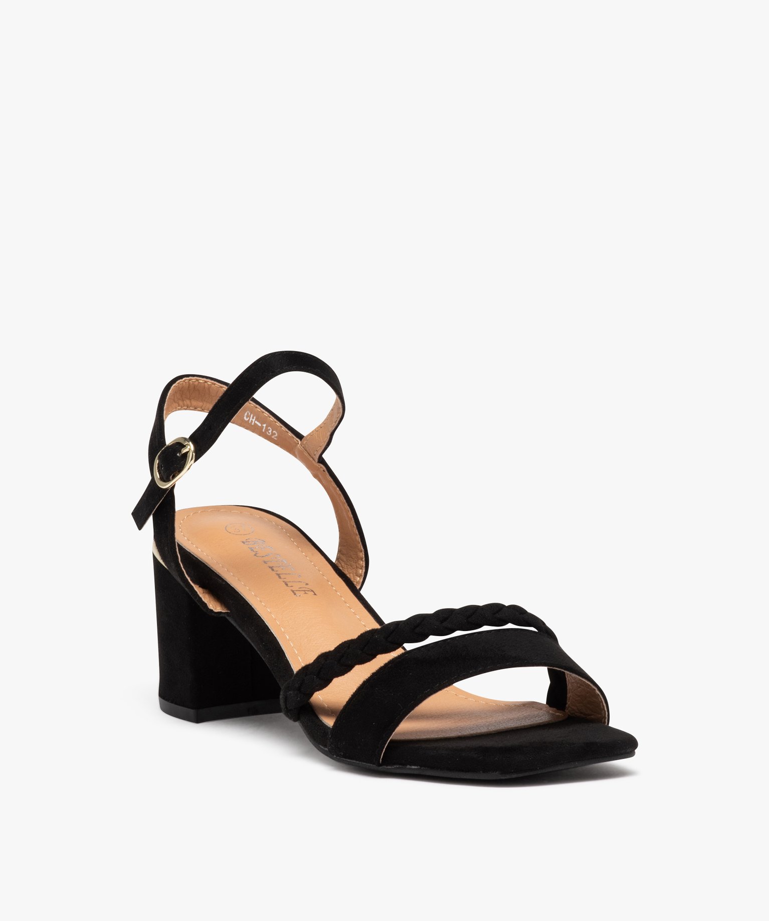 Sandales femme unies en suédine à talon carré noir | GEMO