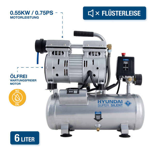 Silent Kompressor SAC55751, 8 bar / 6 l