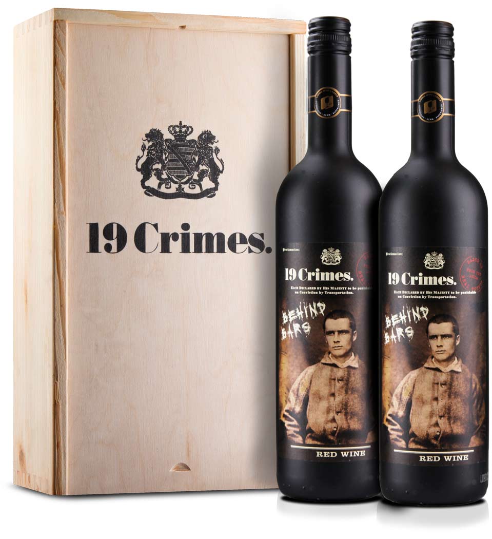 19 Crimes „Red Wine Behind Bars“ - 2 Weine in Holzkiste