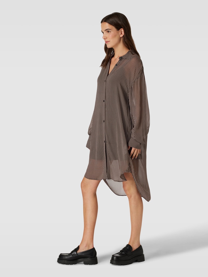 Longbluse aus Viskose mit Hahnentrittmuster Modell 'Bareid' in camel