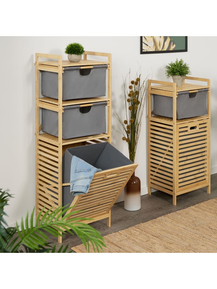 relaxdays Wäschekorb in Natur/ Grau - (B)40 x (H)120 x (T)33 cm günstig kaufen onesize
