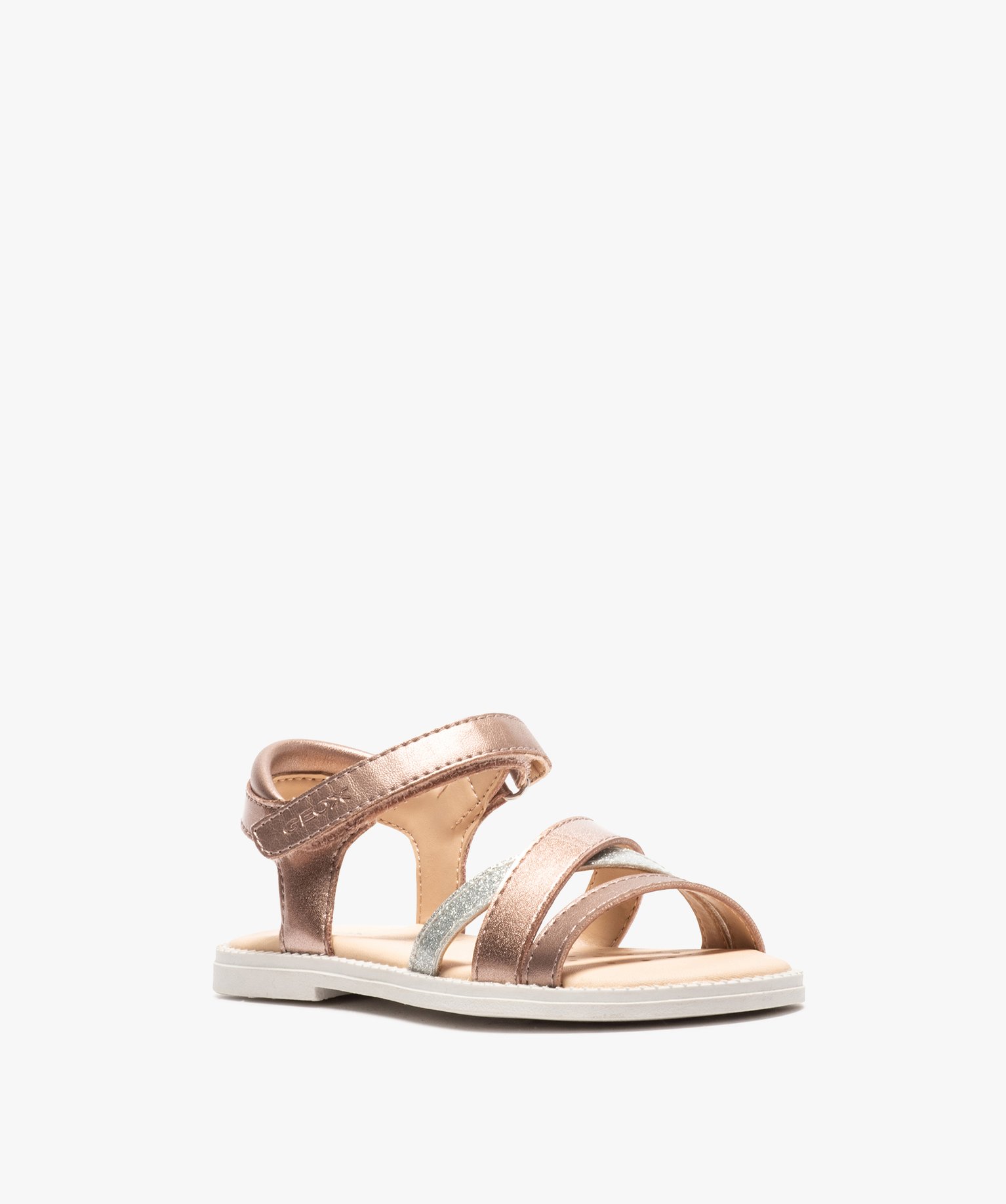 Sandales fille à fines brides métallisées et scratch – ... rose | GEMO