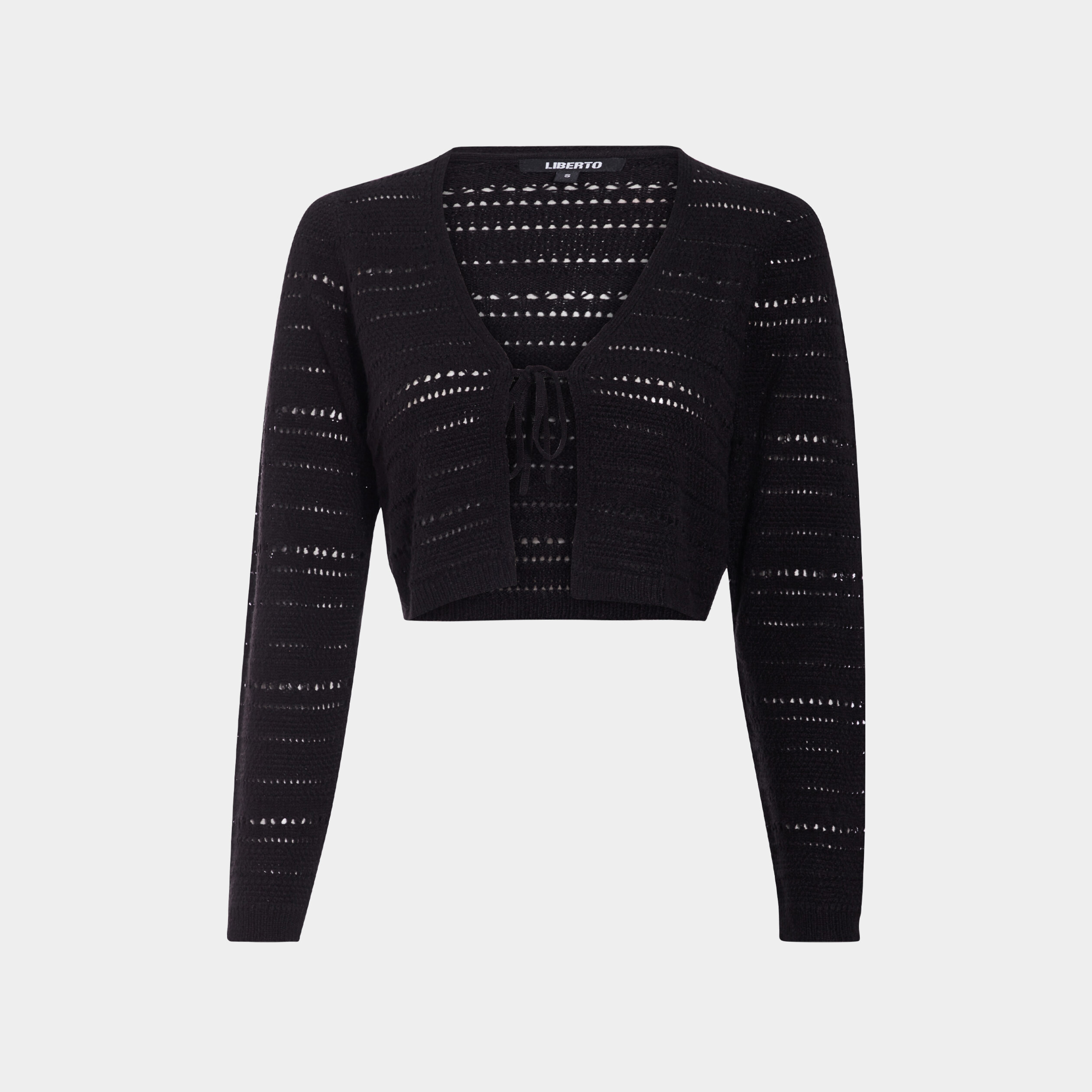 Gilet cropped ajouré manches longues noir femme | La Halle