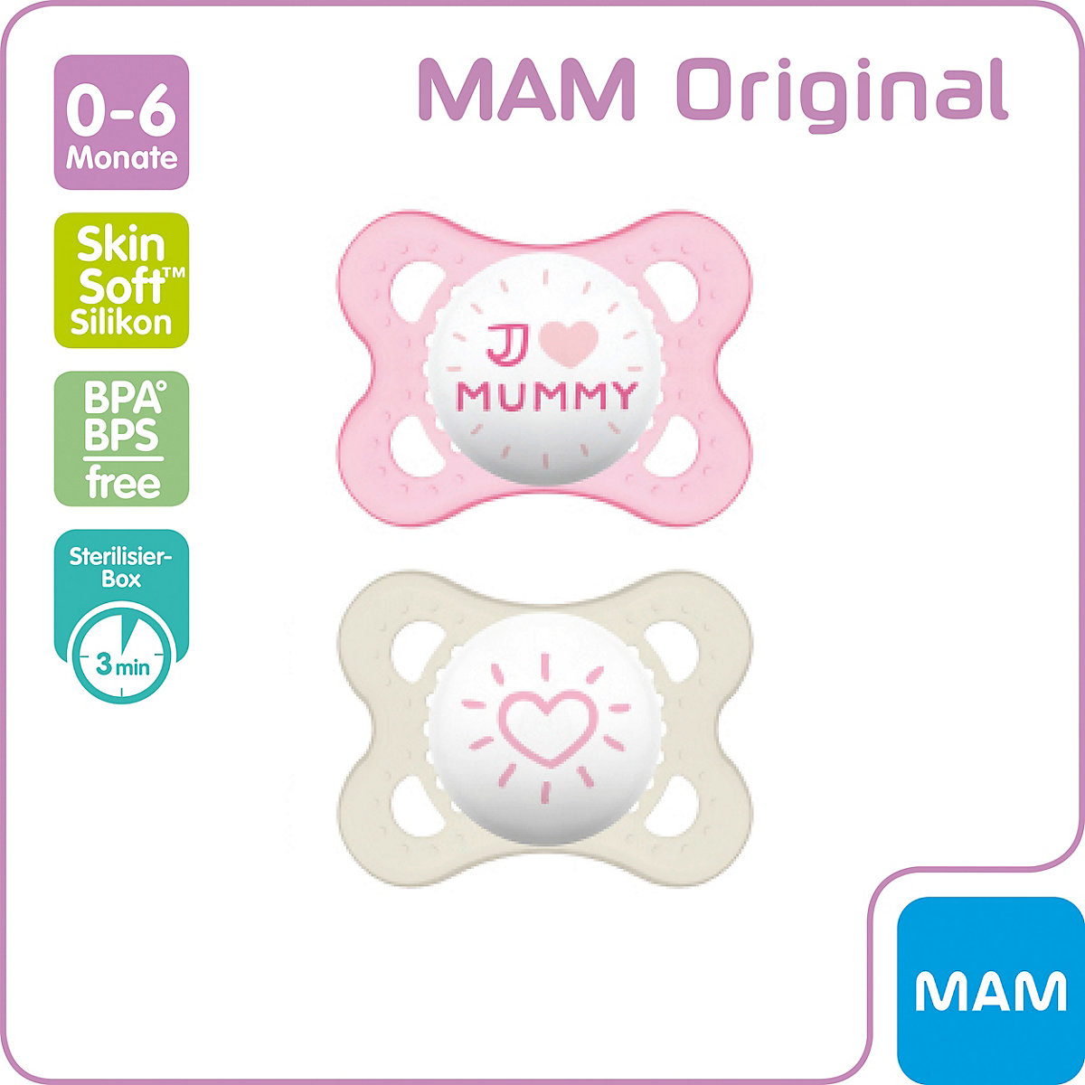 Schnuller Original, Silikon, Gr. 1, 2 Stk, I love Mummy