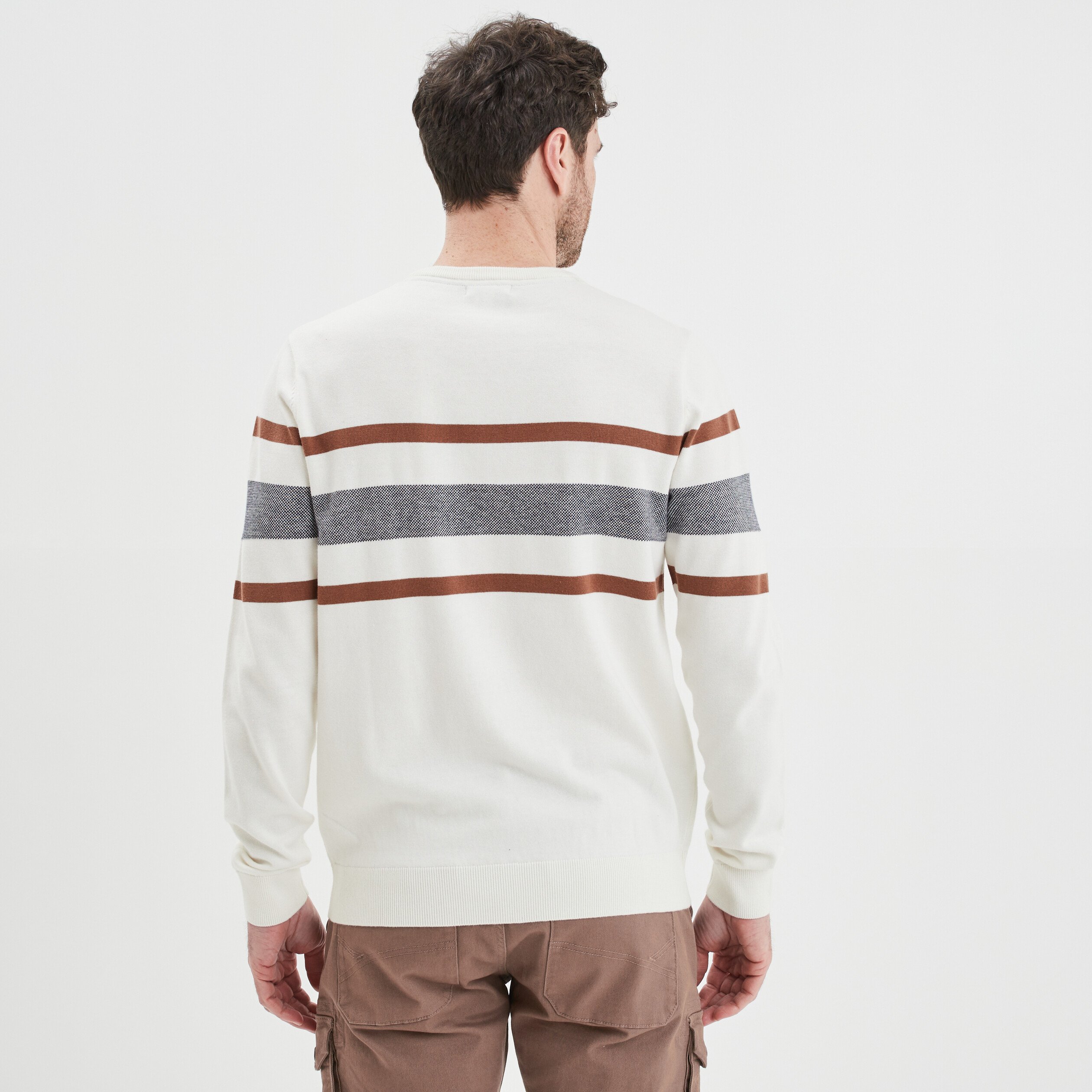 Pull col rond manches longues multicolore homme | La Halle