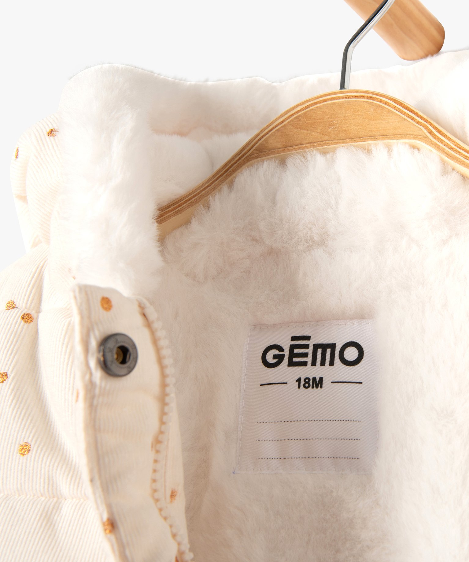 Parka bébé fille en velours ctelé à pois dorés avec écharpe douce