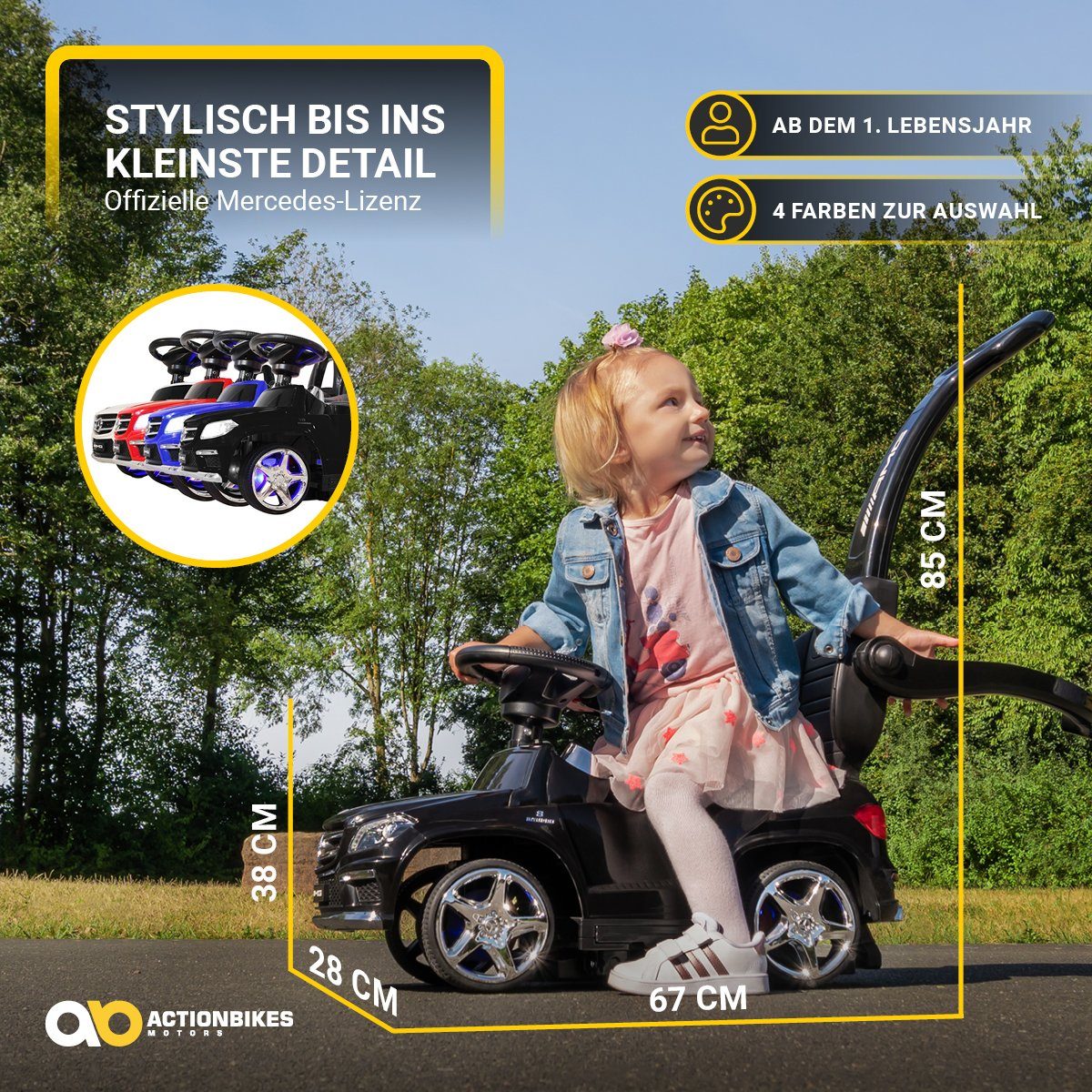 Actionbikes Motors Rutscherauto Mercedes Benz GL 63 AMG Rutschauto inkl. Schiebestange, (Kinder Elektro Auto ab 1 Jahr elektrisch - Schaukelfunktion - Trittbretter, 1-tlg., 6V Batterie - MP3 - Bluetooth - Soundmodul - LED - EVA-Reifen), Kinder Fahrze