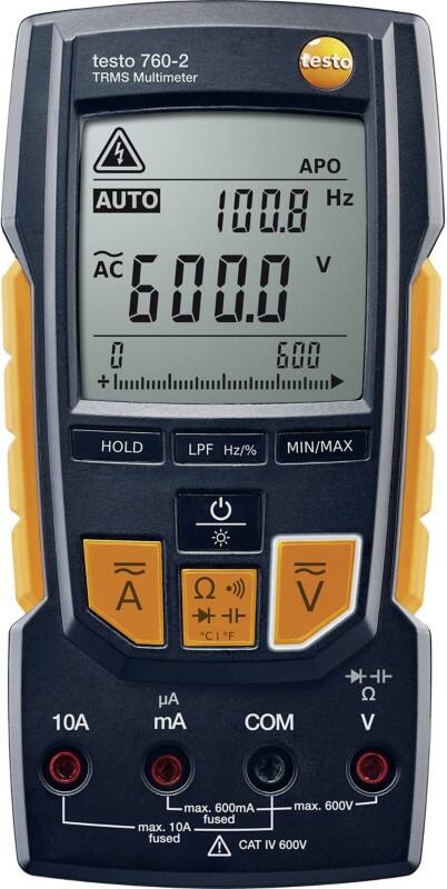 Testo Tragbares Multimeter 760-2 Stromversorgung: Batterie Test Typ: Spannung, Strom, Widerstand, Frequenz, Kapazität, Temperatur, Diode