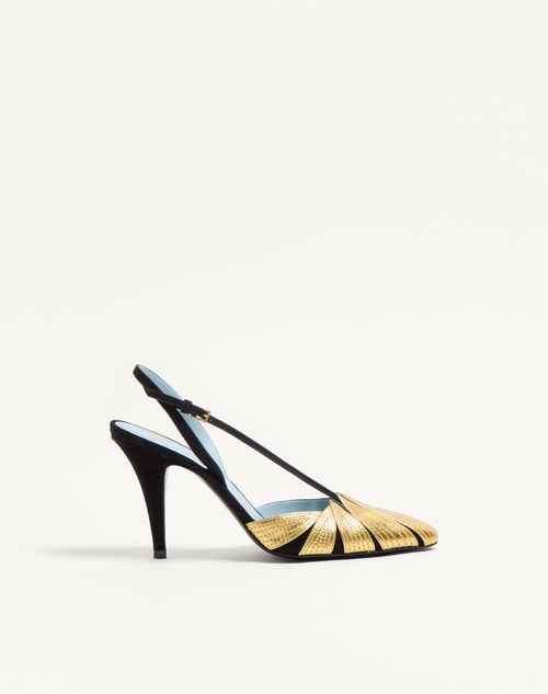 Sapato de salto slingback Foliefoliage em camurça, 90 mm.