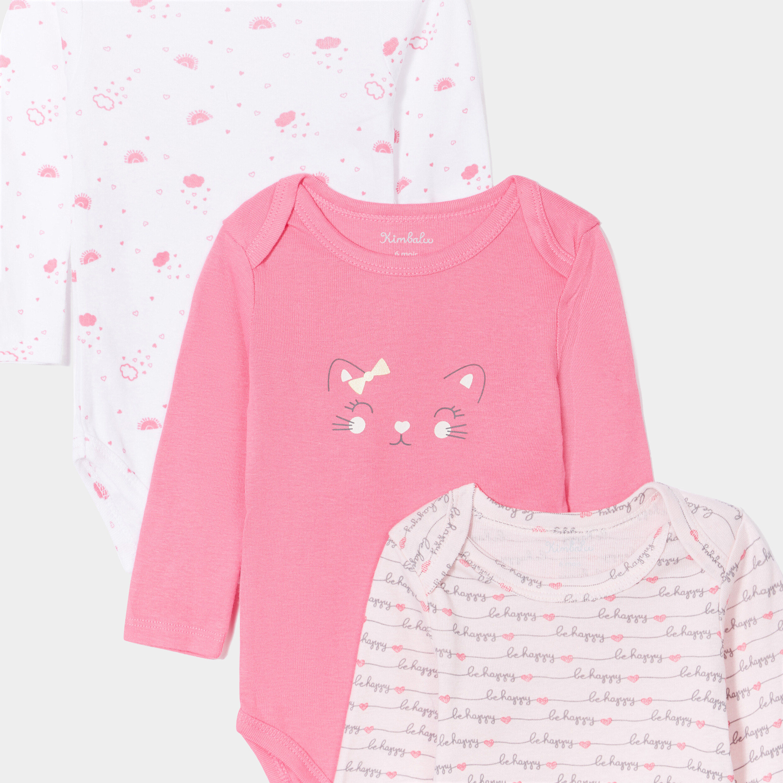 Lot 3 bodies US coton rose fushia bébé fille | La Halle