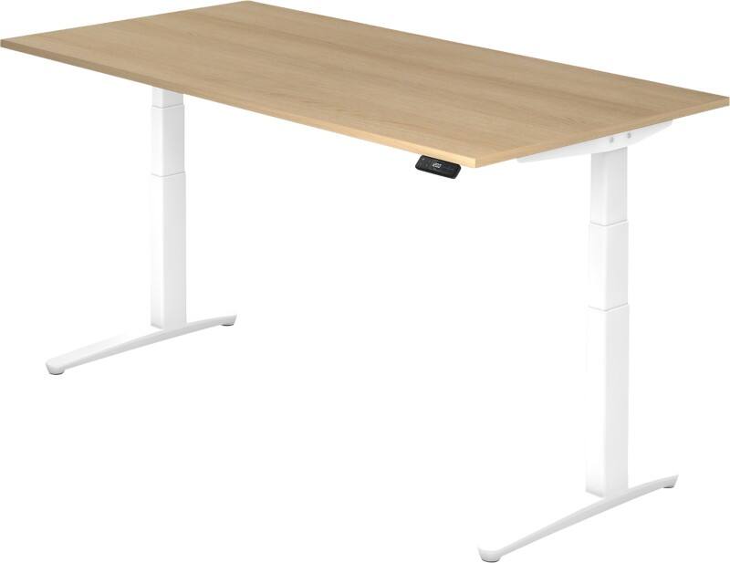 Hammerbacher Elektrisch Höhenverstellbar Sitz-Stehschreibtisch Rechteckig Eiche Holz Weiß T-Fuß 2.000 x 1.000 x 720 mm