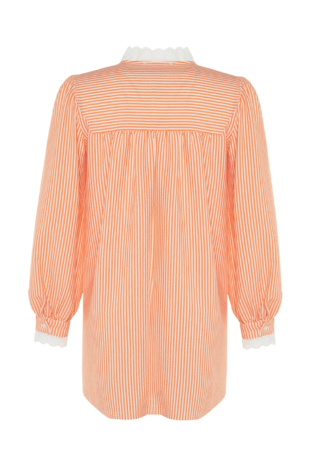 Trendyol Modest  Orangefarbene, karierte Seersucker-Tunika mit gewebter Spitze TCTSS23UK00067