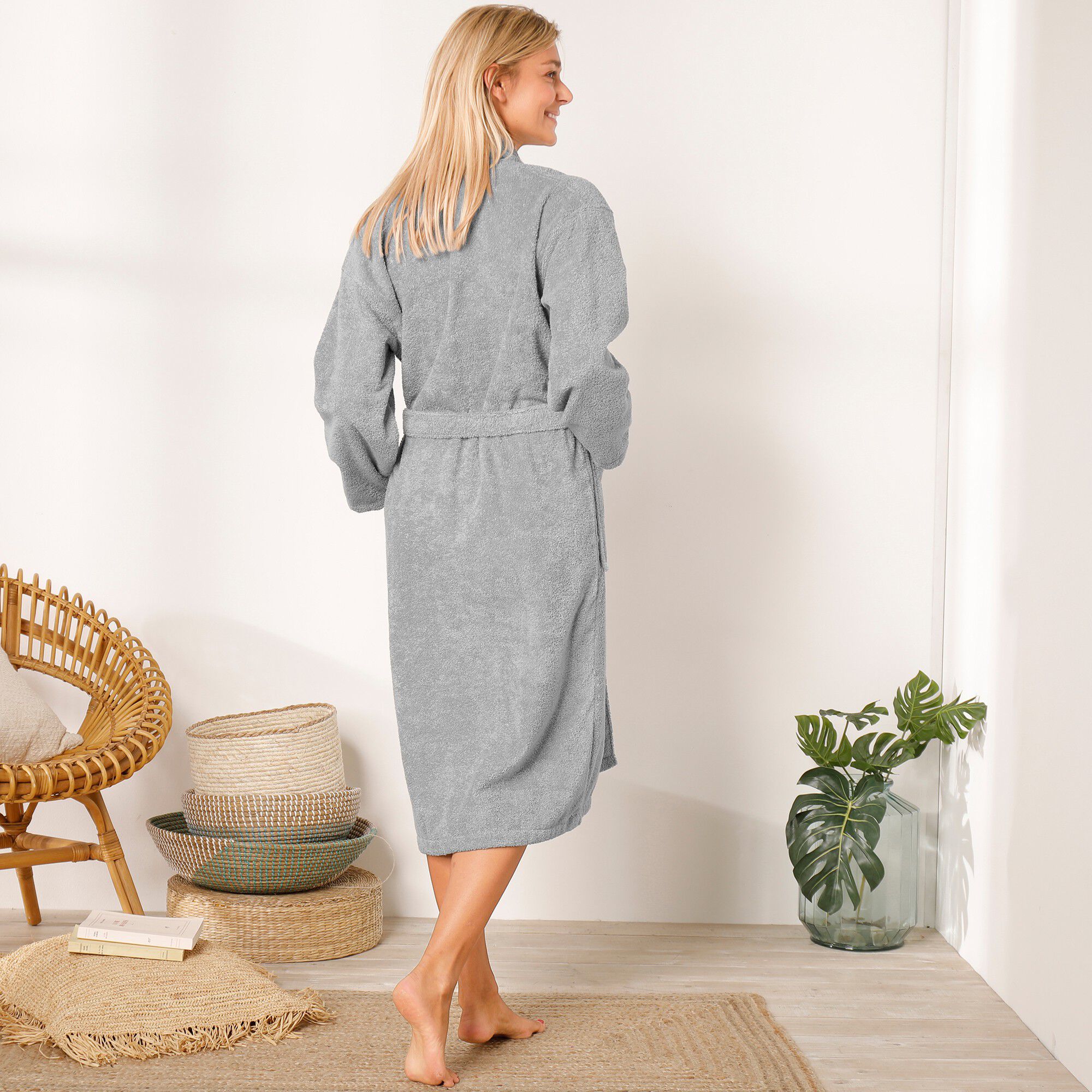 Peignoir mixte adulte éponge bouclette col châle personnalisable