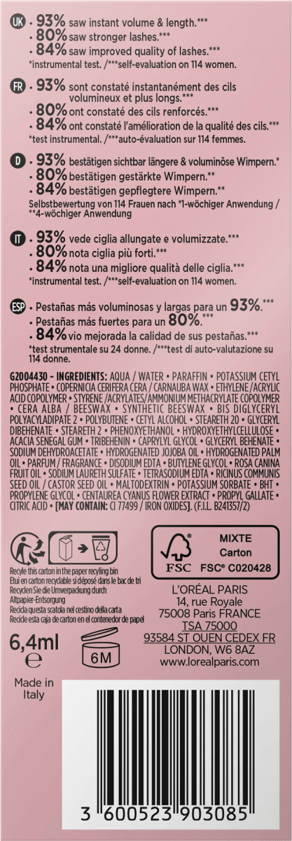 Mascara Lash Paradise Black, 6,4 ml