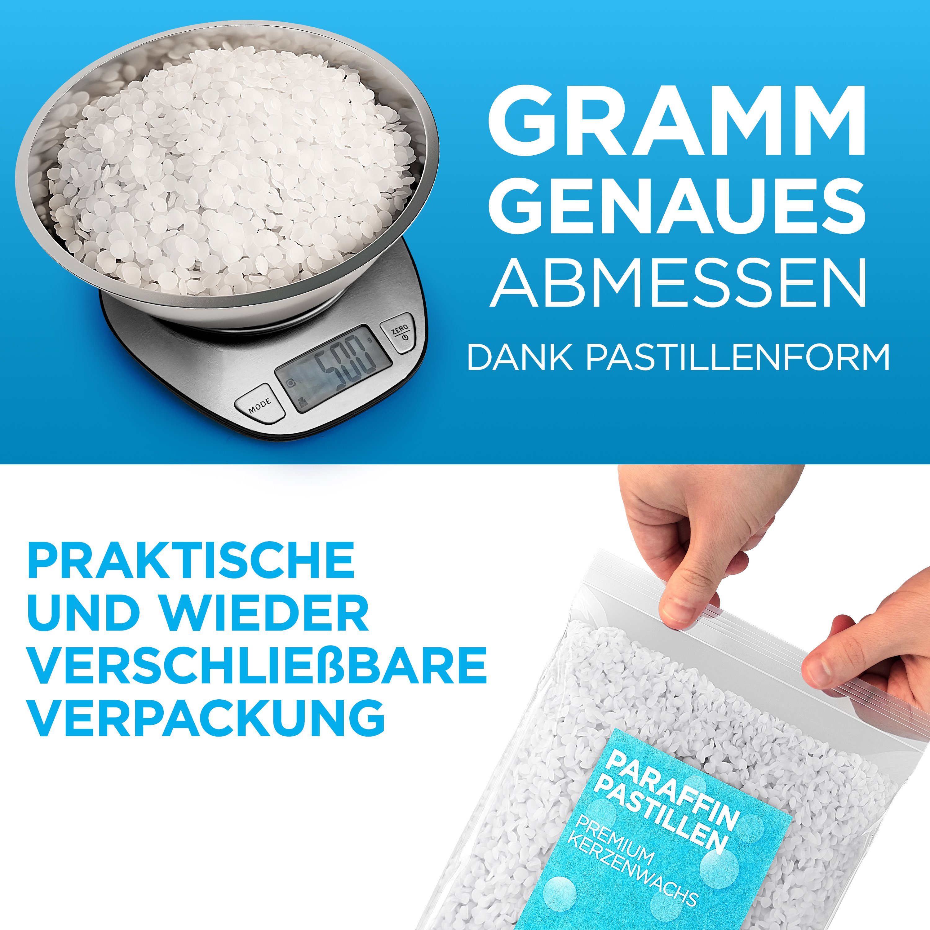 molinoRC Paraffinwachs 900g Kerzenwachs Paraffin Pastillen - Kerzen - Schmelzlicht - Haut