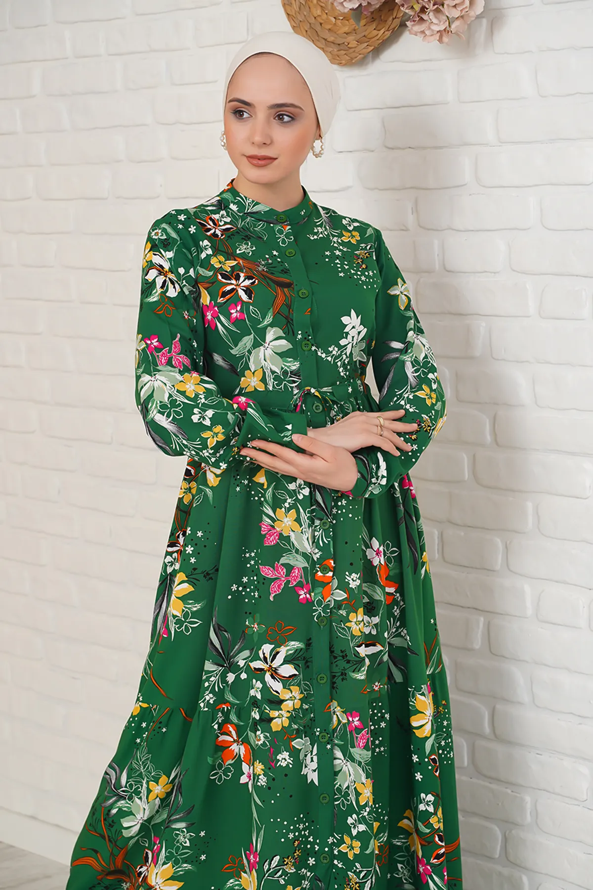 Bigdart  2144 Hijab-Kleid mit Richterkragen – Smaragdgrün