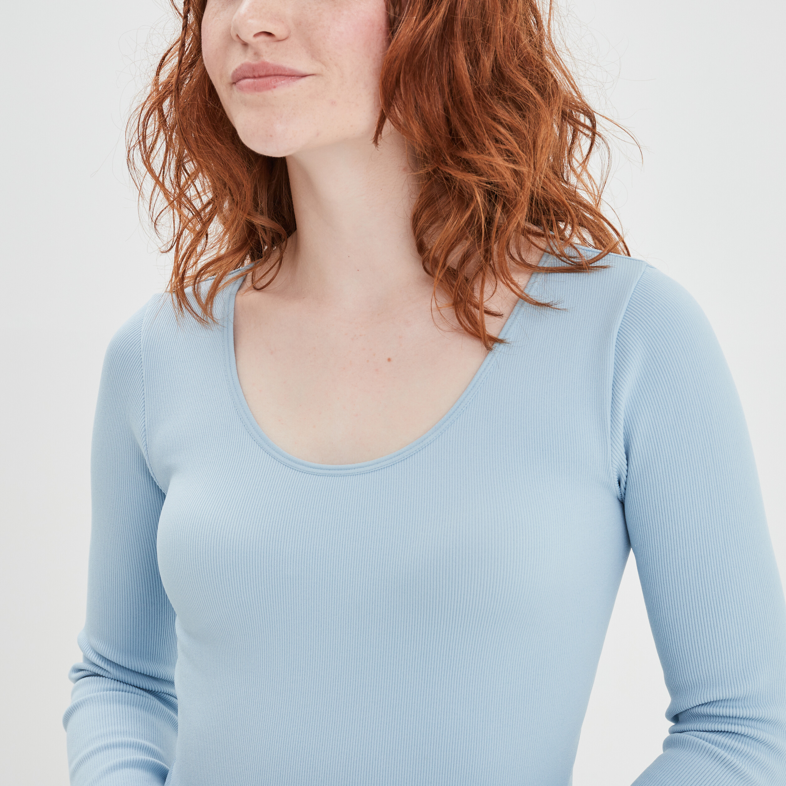 T-shirt côtelé sans couture bleu gris femme | La Halle