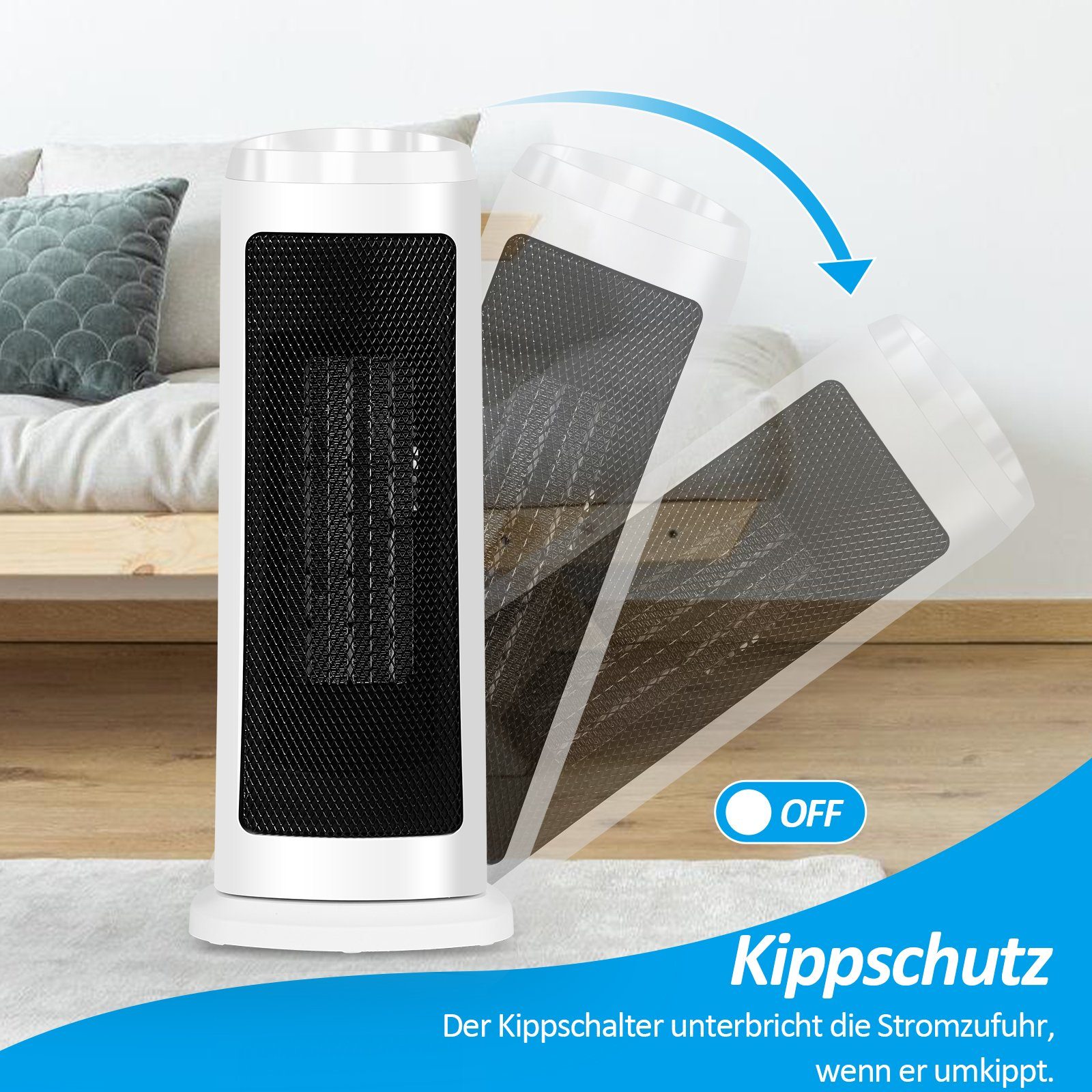 Gimisgu Heizlüfter Heizlüfter 2000W Heiztower Heizkörper Heizung Timer Elektro Heizgerät