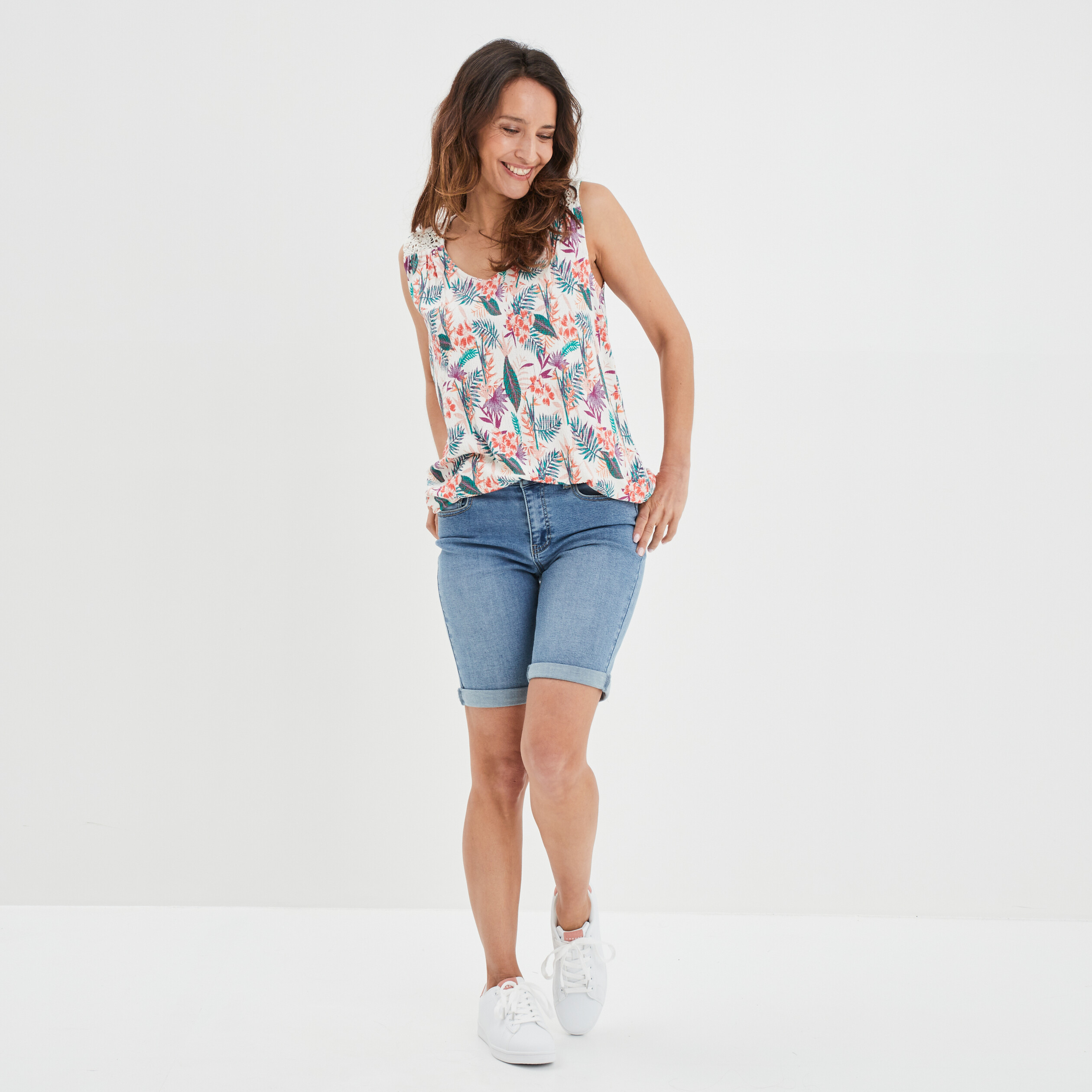 Débardeur épaules macramé col en V ecru femme | La Halle