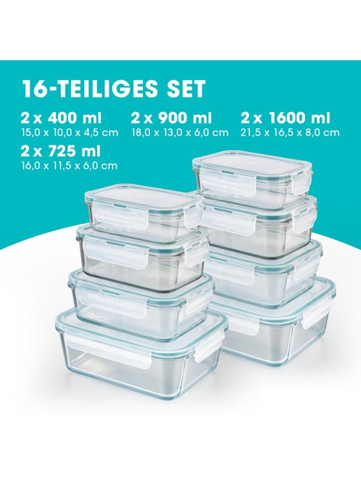 Gourmetmaxx GOURMETmaxx Glas-Frischhaltedosen Klick-it - 16-tlg. - transparent/smaragd günstig kaufen onesize