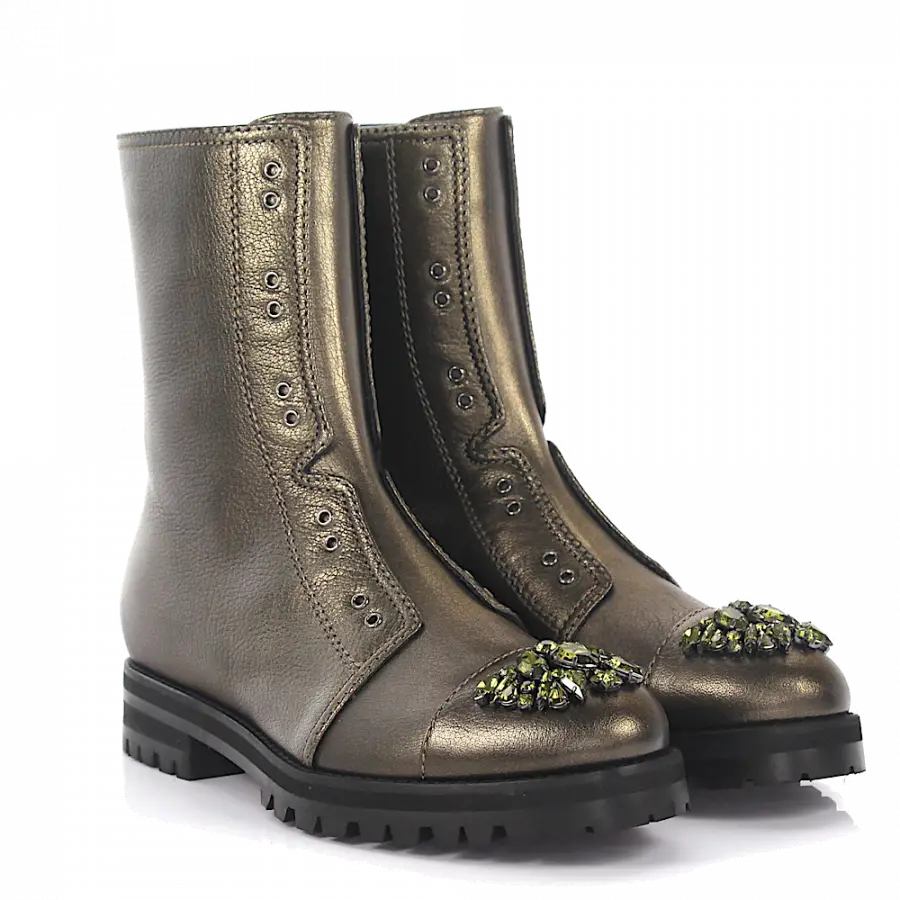 Jimmy Choo - Stiefeletten COMBAT Kalbsleder Kristallverzierung grün - grün