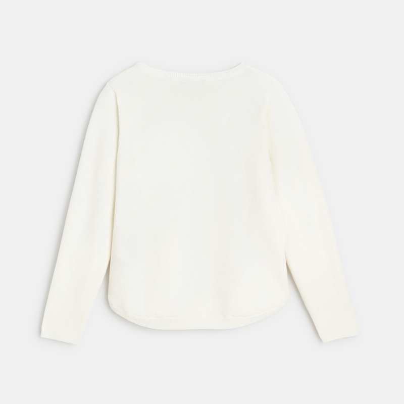 Pull fin à sequins brodés motif cœur blanc fille