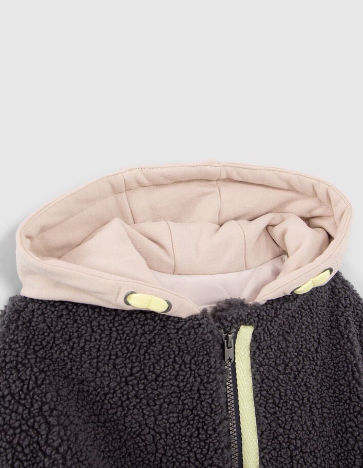 Manteau gris en Sherpa capuche bi-matière fille