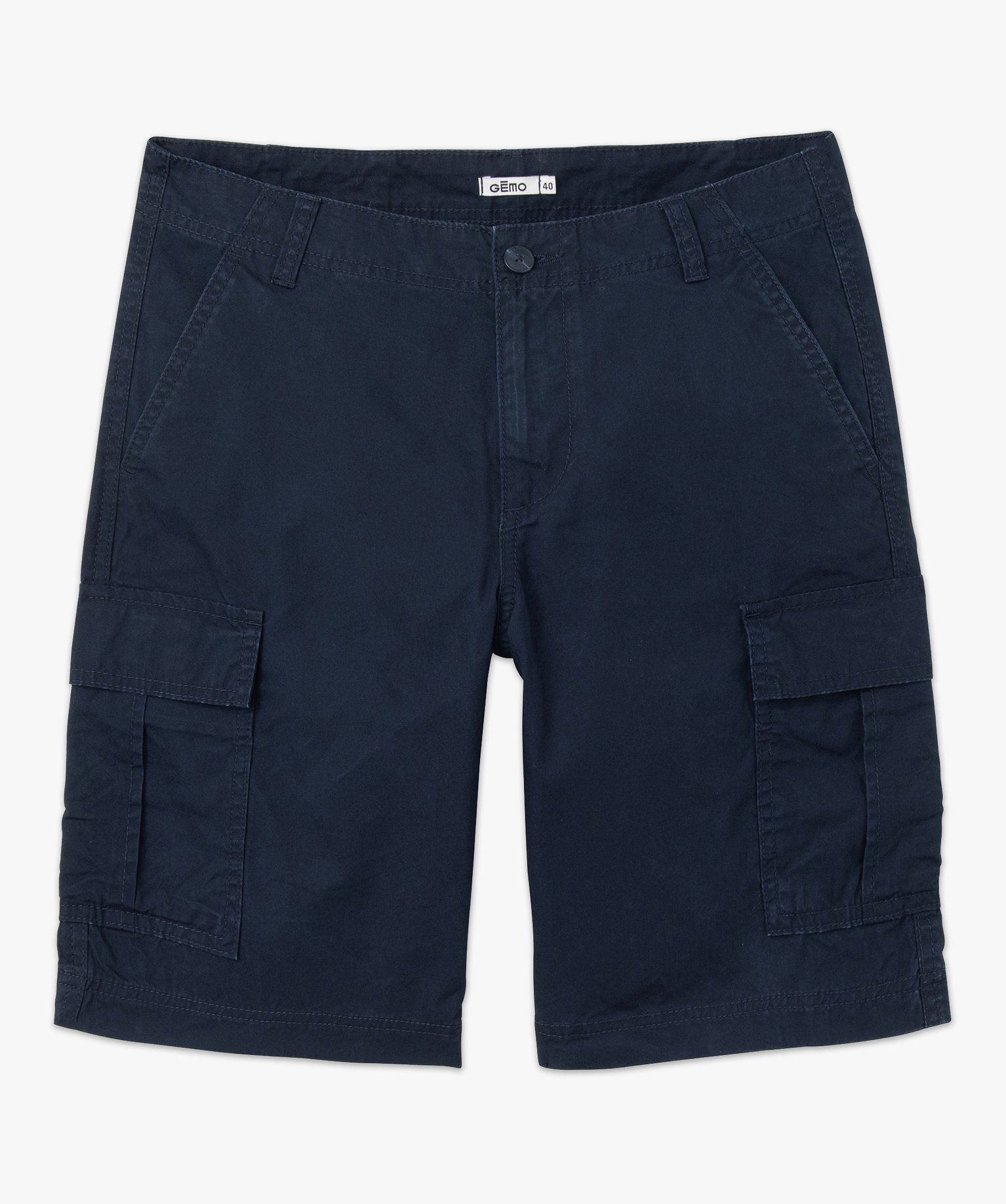Bermuda homme cargo en toile délavée bleu fonce | GEMO