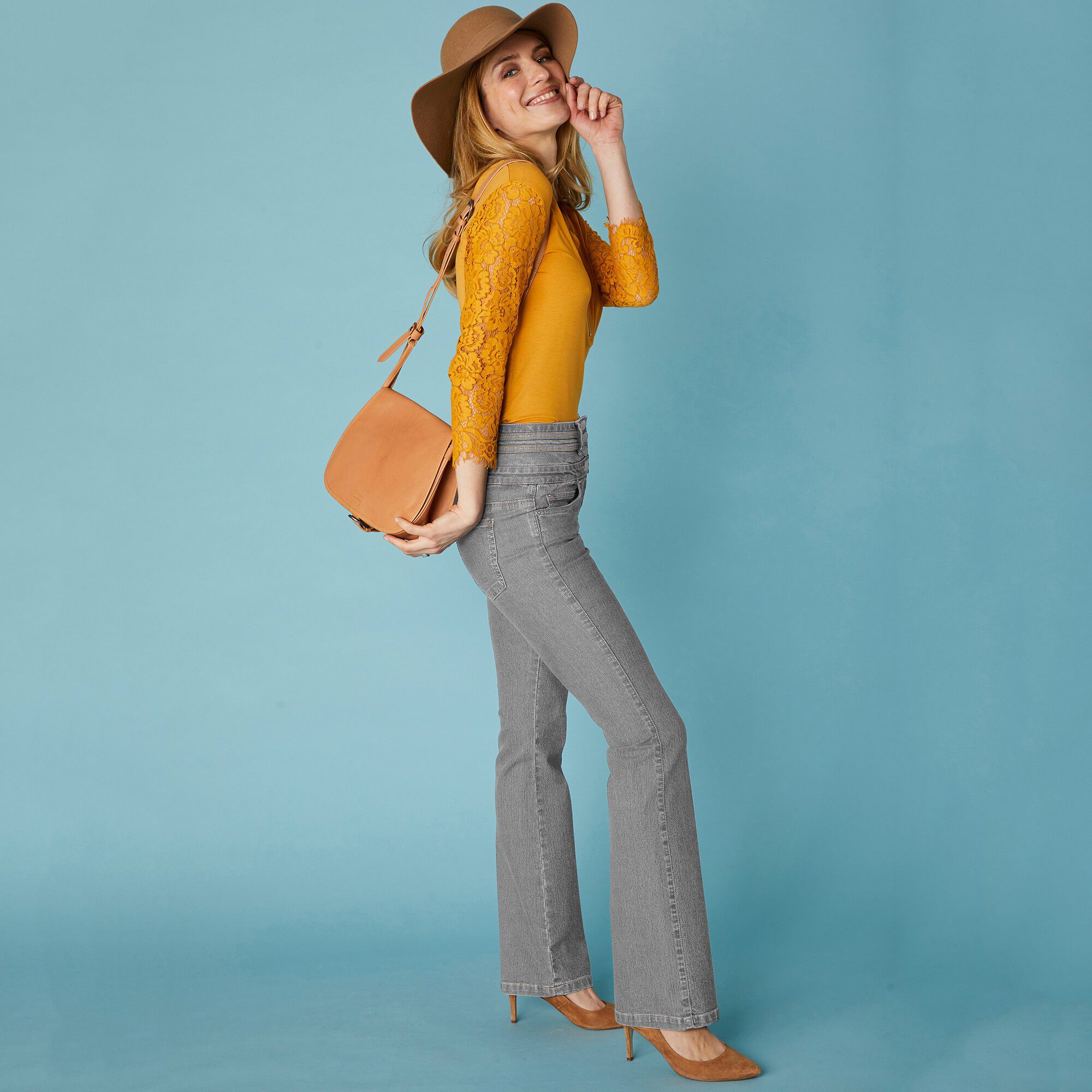 Jean coupe bootcut taille haute stretch