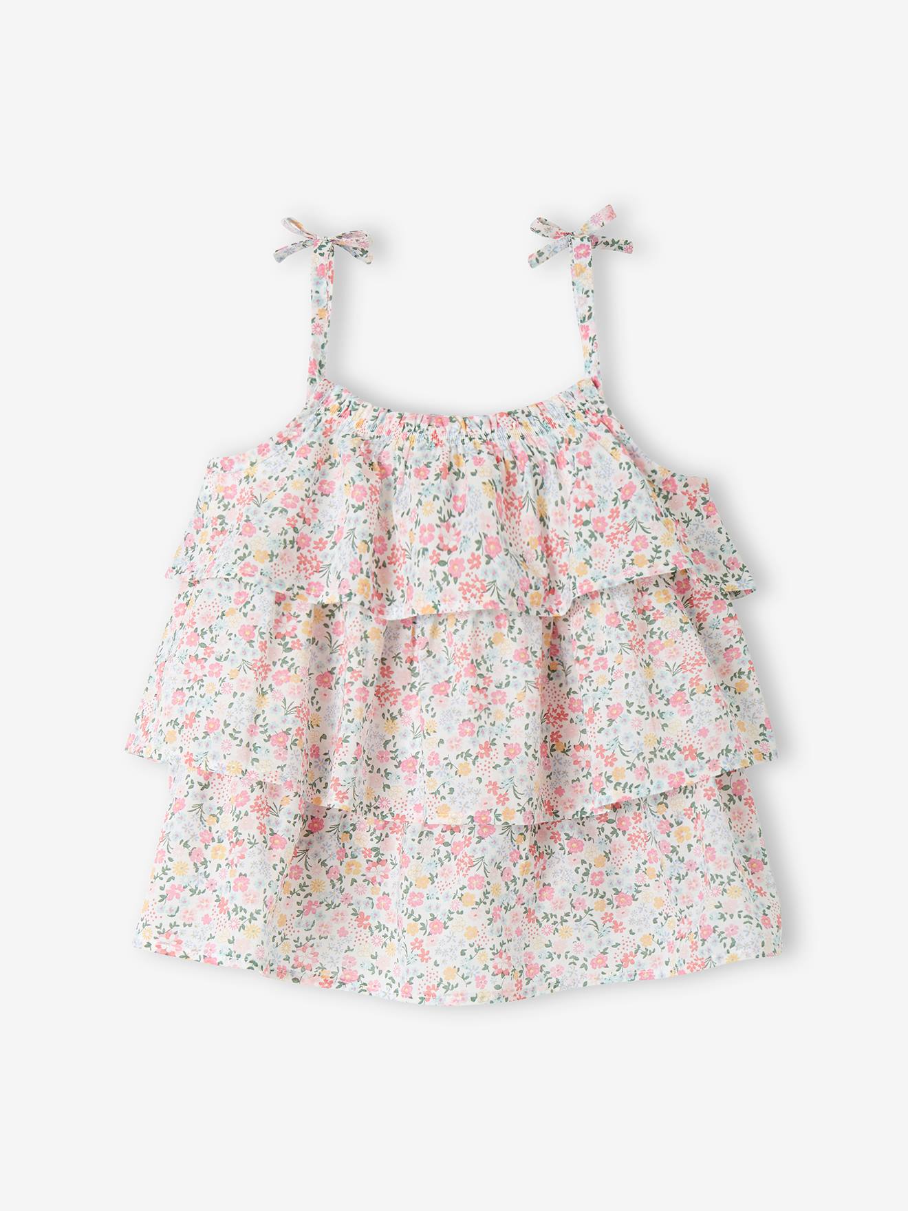 Blouse imprimée à volants fille rose imprimé