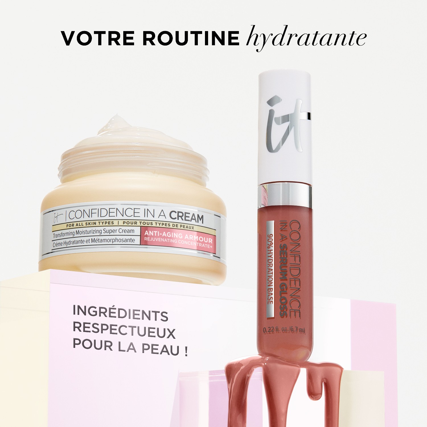 IT Cosmetics blizgesys + drėkinamasis serumas
