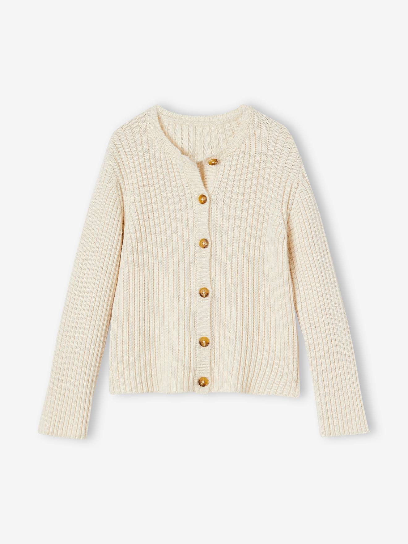 Gilet maille côtelée fille chocolat