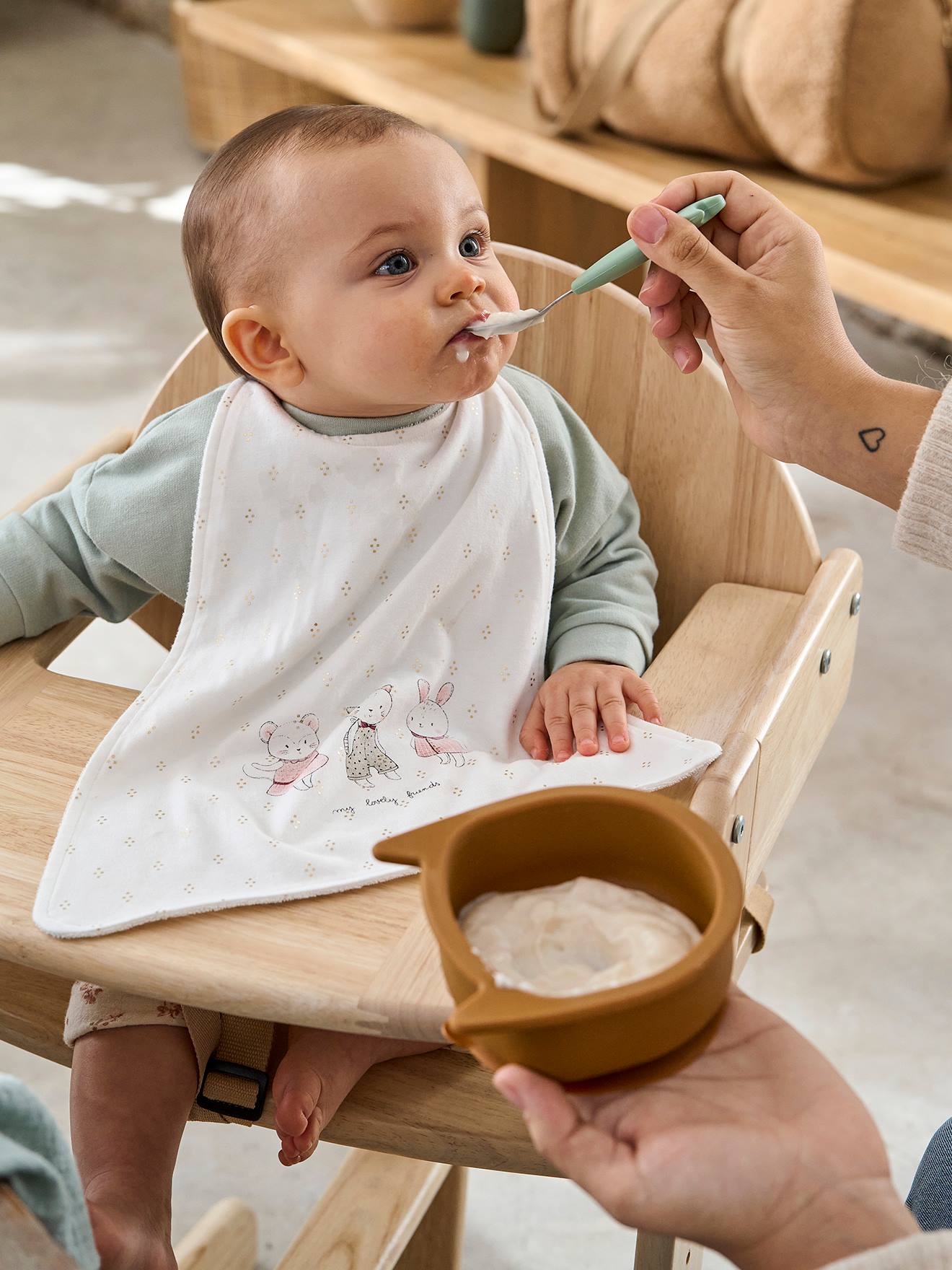 Grand bavoir enfant beige ourson